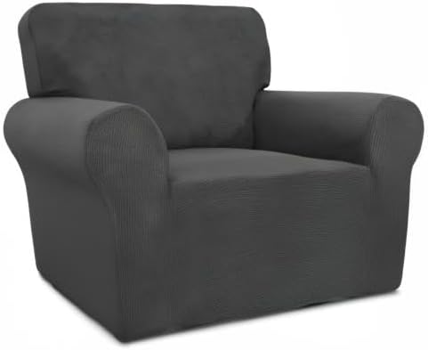 PureFit Stretch Chair Sofa Slipcover – Spandex Jacquard Non Slip Soft Couch Sofa Cover, Washable Furniture Protector with Non Skid Foam and Elastic Bottom for Kids (Chair, Dark Gray)