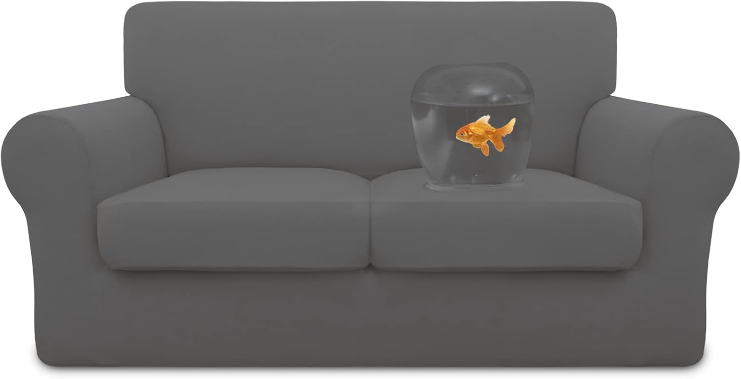 Easy-Going 100% Dual Waterproof 2 Pieces Chair Cover Stretch Soft Couch Cover for Dogs, Sofa Slipcover for 1 Separate Cushion Couch Leakproof Furniture Protector for Kids, Pets Grayish Green