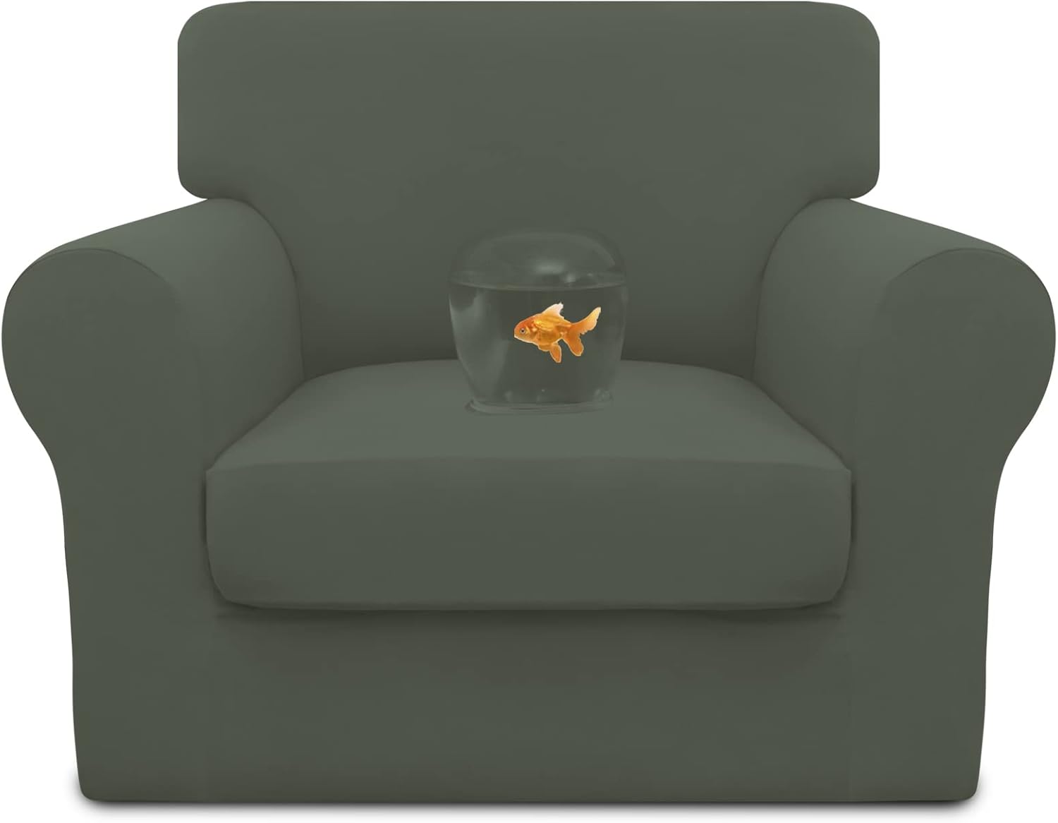 Easy-Going 100% Dual Waterproof 2 Pieces Chair Cover Stretch Soft Couch Cover for Dogs, Sofa Slipcover for 1 Separate Cushion Couch Leakproof Furniture Protector for Kids, Pets Grayish Green