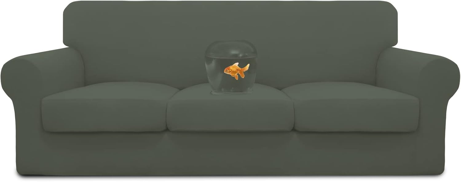 Easy-Going 100% Dual Waterproof 2 Pieces Chair Cover Stretch Soft Couch Cover for Dogs, Sofa Slipcover for 1 Separate Cushion Couch Leakproof Furniture Protector for Kids, Pets Grayish Green