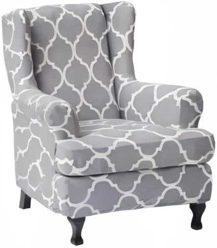Wing Chair Slipcovers 2 Pieces Stretch Spandex Wingback Chair Covers Sofa Slipcover Printing Wingback Armchair Slipcovers Furniture Protector Couch Soft with Elastic Bottom for Wingback Chairs,12