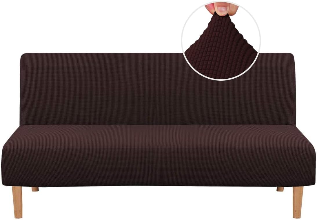 H.VERSAILTEX Armless Futon Cover Stretch Sofa Bed Slipcover Protector Elastic Feature Rich Textured High Spandex Small Checks Jacquard Fabric Futon Cover, Machine Washable, Sage