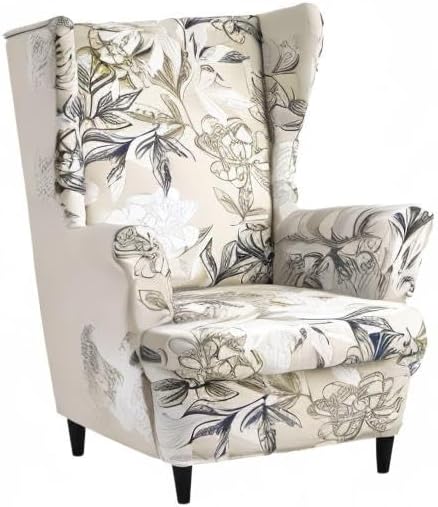 Wing Chair Slipcovers 2 Pieces Stretch Spandex Wingback Chair Covers Sofa Slipcover Printing Wingback Armchair Slipcovers Furniture Protector Couch Soft with Elastic Bottom for Wingback Chairs,12