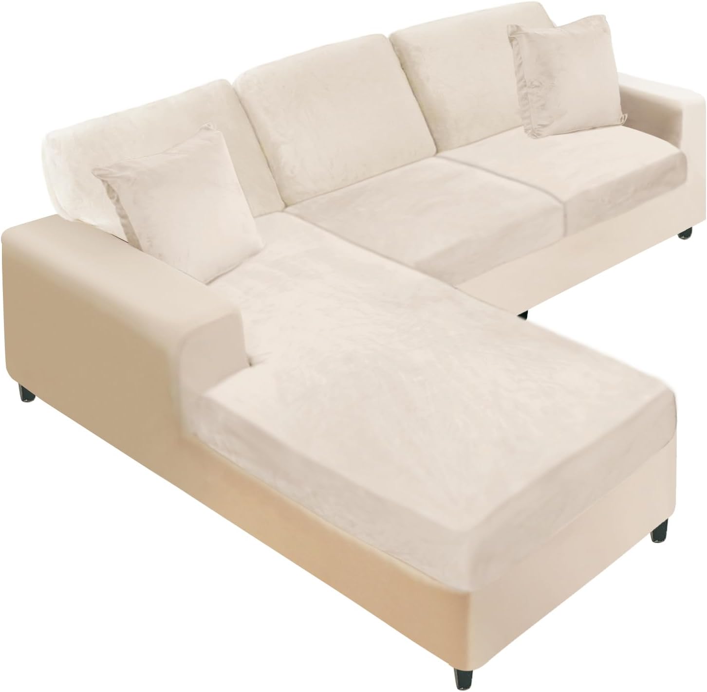 NAISI Sectional Couch Cover 4 Pieces Velvet Separate Couch Cushion Covers L Shape Soft Stretch Sofa Slipcovers with 2pcs Pillowcases for Left/Right Chaise Sectional Couch(3 Seater+1 Chaise,Dark Grey)