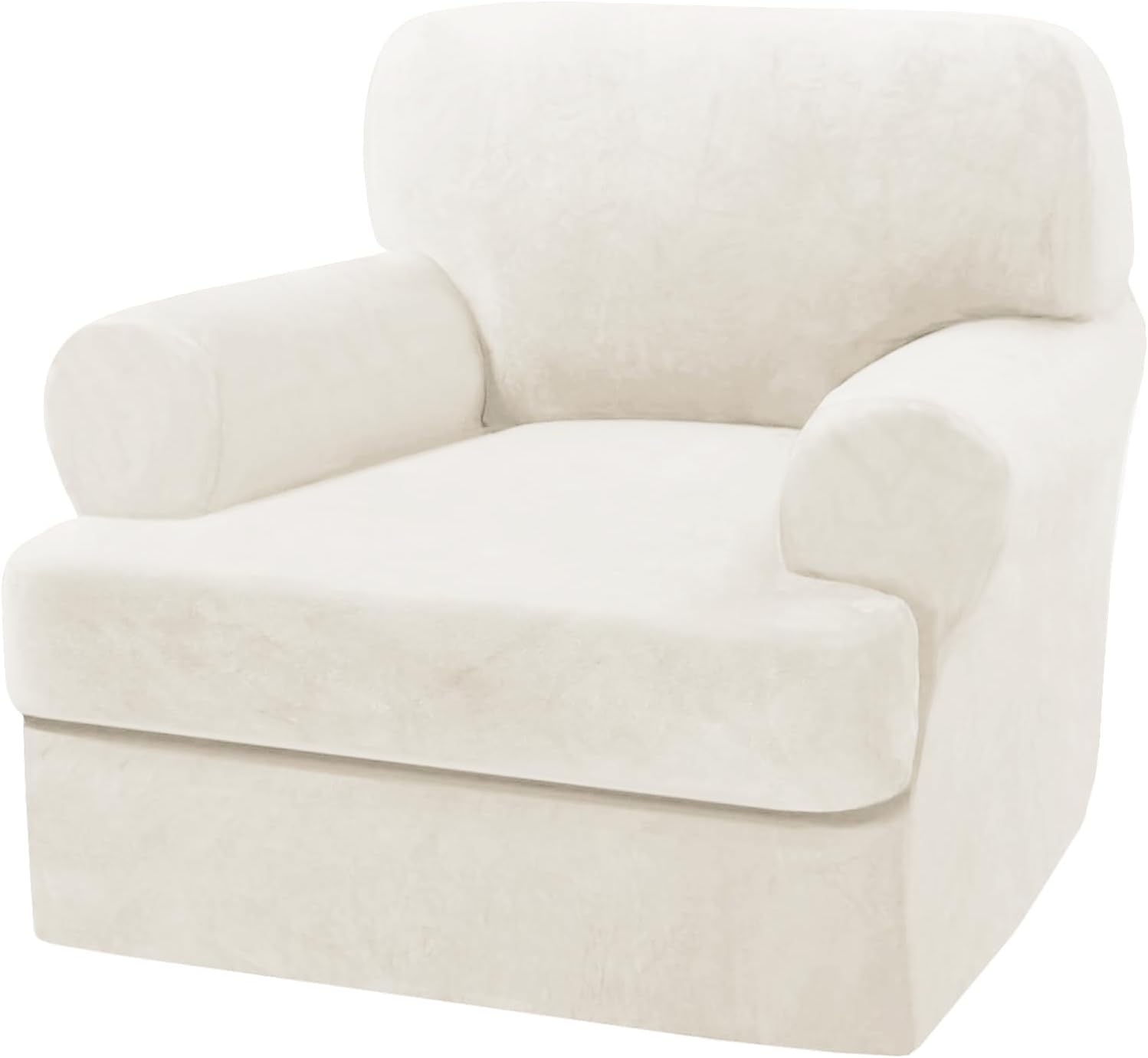 H.VERSAILTEX Sofa Cover 2 Piece T Cushion Armchair Slipcovers Thick Velvet Couch Cover Furniture Protector Stretch T Cushion Sofa Covers for 1 Cushion Couch with 1 Individual T Cushion Covers, Ivory
