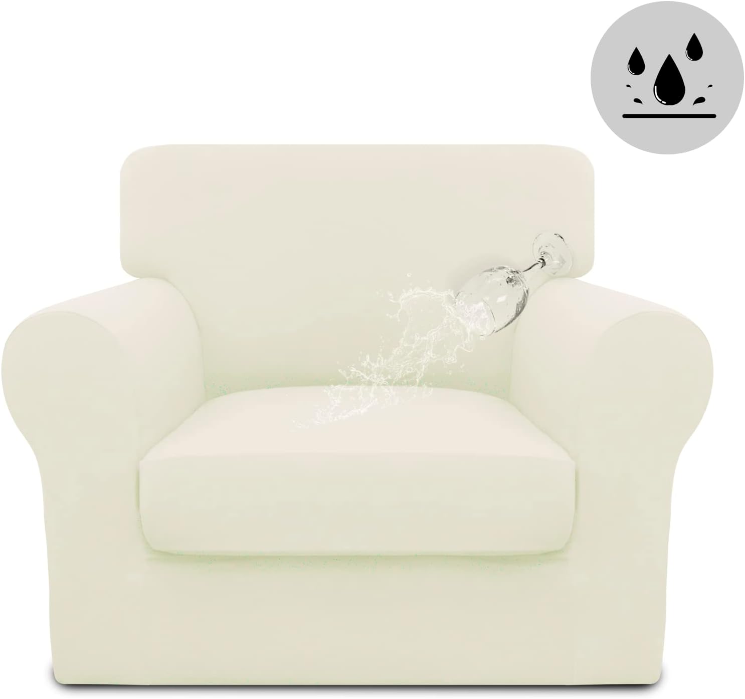 Easy-Going 100% Dual Waterproof 2 Pieces Chair Cover Stretch Soft Couch Cover for Dogs, Sofa Slipcover for 1 Separate Cushion Couch Leakproof Furniture Protector for Kids, Pets Grayish Green