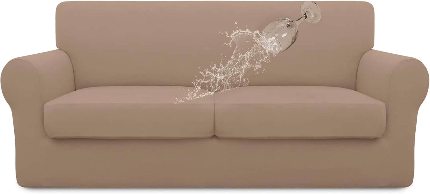 Easy-Going 100% Dual Waterproof 2 Pieces Chair Cover Stretch Soft Couch Cover for Dogs, Sofa Slipcover for 1 Separate Cushion Couch Leakproof Furniture Protector for Kids, Pets Grayish Green