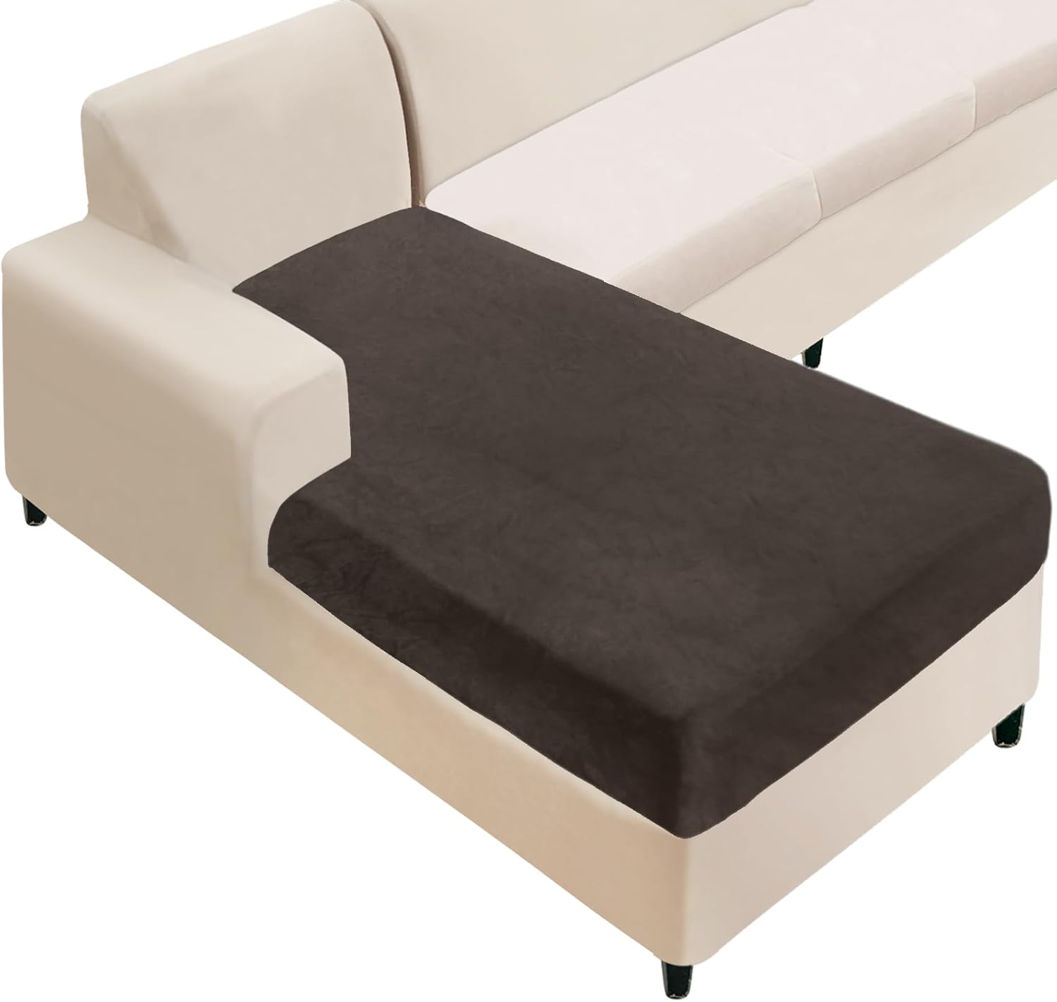 NAISI Sectional Couch Cover 4 Pieces Velvet Separate Couch Cushion Covers L Shape Soft Stretch Sofa Slipcovers with 2pcs Pillowcases for Left/Right Chaise Sectional Couch(3 Seater+1 Chaise,Dark Grey)