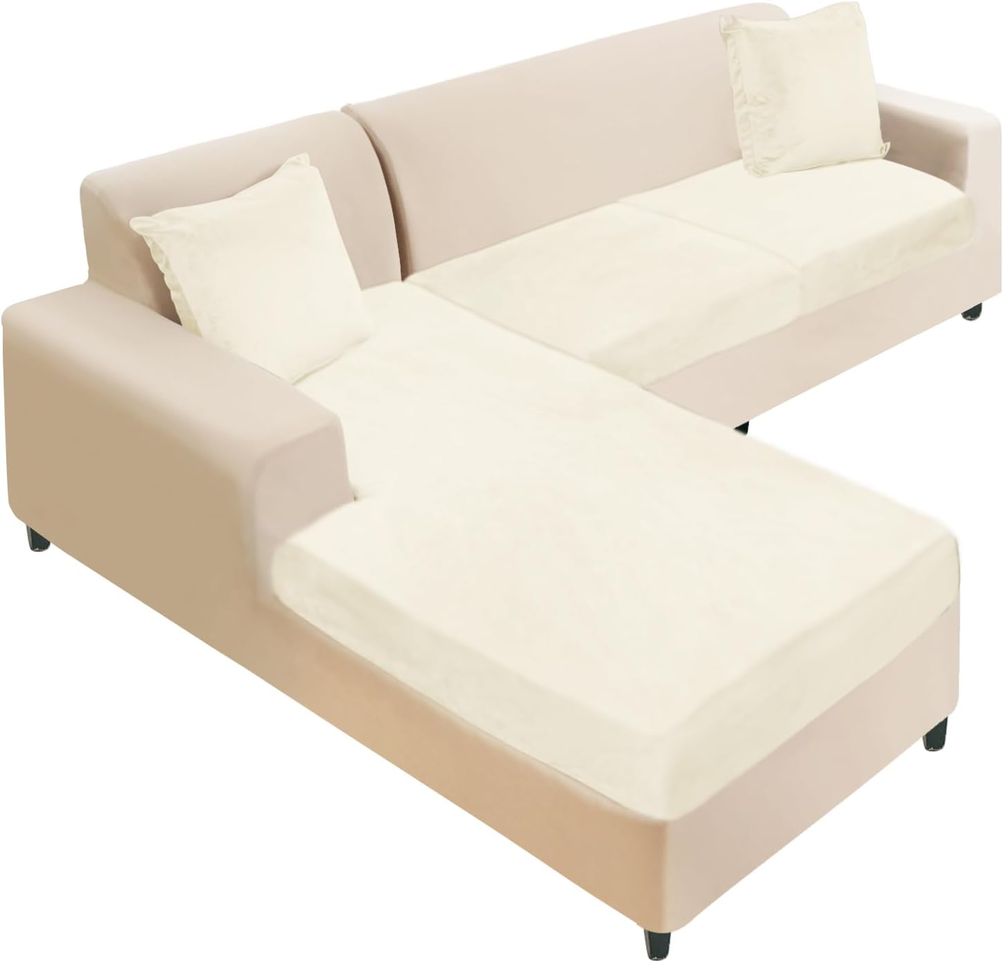 NAISI Sectional Couch Cover 4 Pieces Velvet Separate Couch Cushion Covers L Shape Soft Stretch Sofa Slipcovers with 2pcs Pillowcases for Left/Right Chaise Sectional Couch(3 Seater+1 Chaise,Dark Grey)