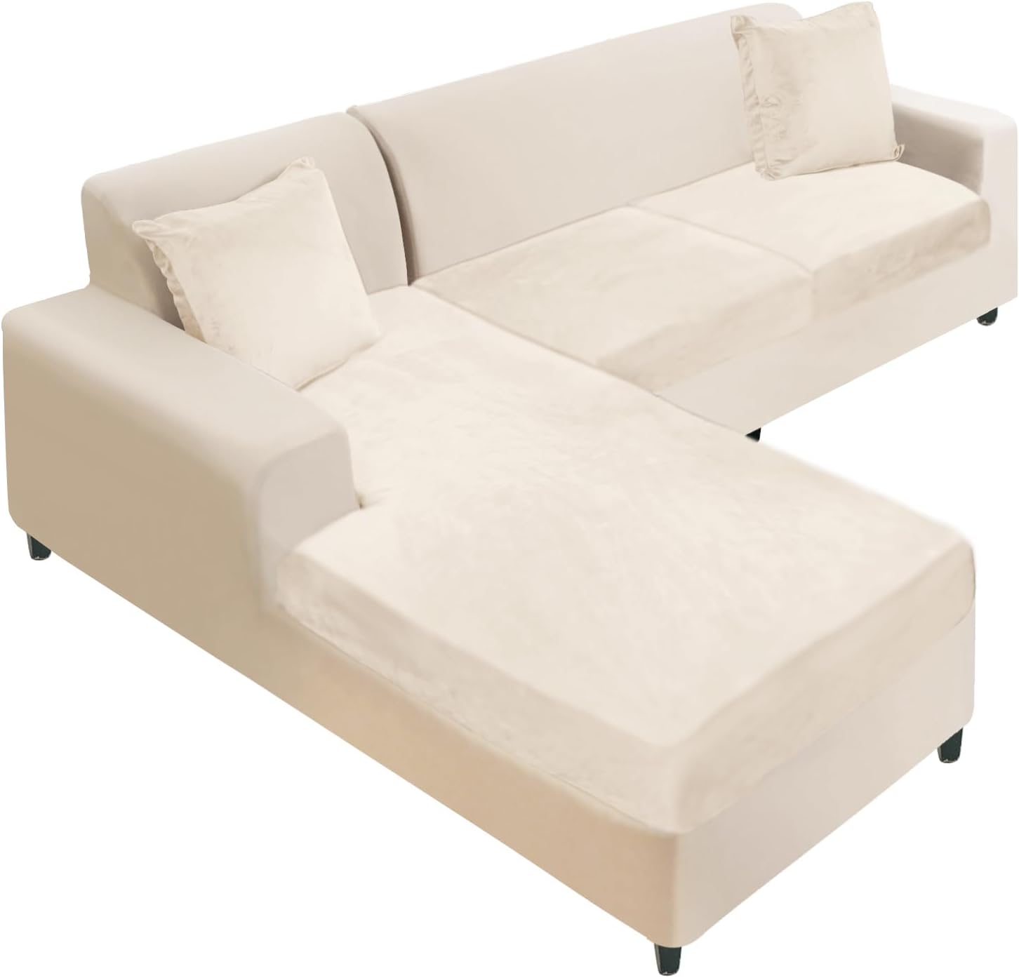 NAISI Sectional Couch Cover 4 Pieces Velvet Separate Couch Cushion Covers L Shape Soft Stretch Sofa Slipcovers with 2pcs Pillowcases for Left/Right Chaise Sectional Couch(3 Seater+1 Chaise,Dark Grey)