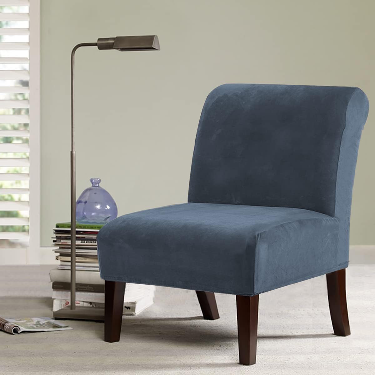 H.VERSAILTEX Armless Accent Chair Covers Thick Velvet Armless Chair Slipcovers High Stretch Chair Covers for Living Room Hotel Machine Washable Furniture Protector with Elastic Bottom, Ivory