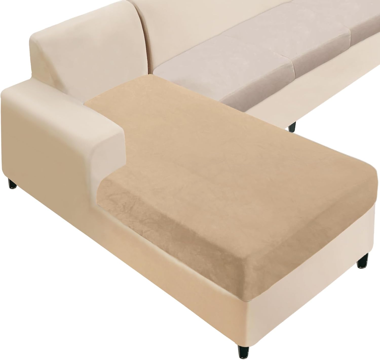 NAISI Sectional Couch Cover 4 Pieces Velvet Separate Couch Cushion Covers L Shape Soft Stretch Sofa Slipcovers with 2pcs Pillowcases for Left/Right Chaise Sectional Couch(3 Seater+1 Chaise,Dark Grey)