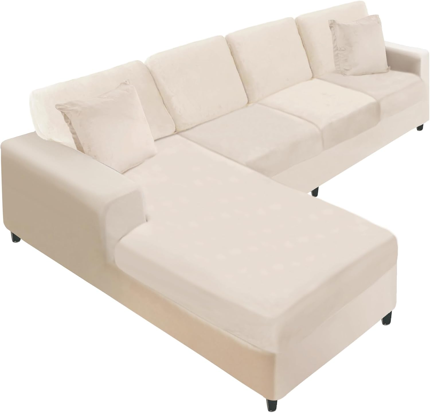 NAISI Sectional Couch Cover 4 Pieces Velvet Separate Couch Cushion Covers L Shape Soft Stretch Sofa Slipcovers with 2pcs Pillowcases for Left/Right Chaise Sectional Couch(3 Seater+1 Chaise,Dark Grey)