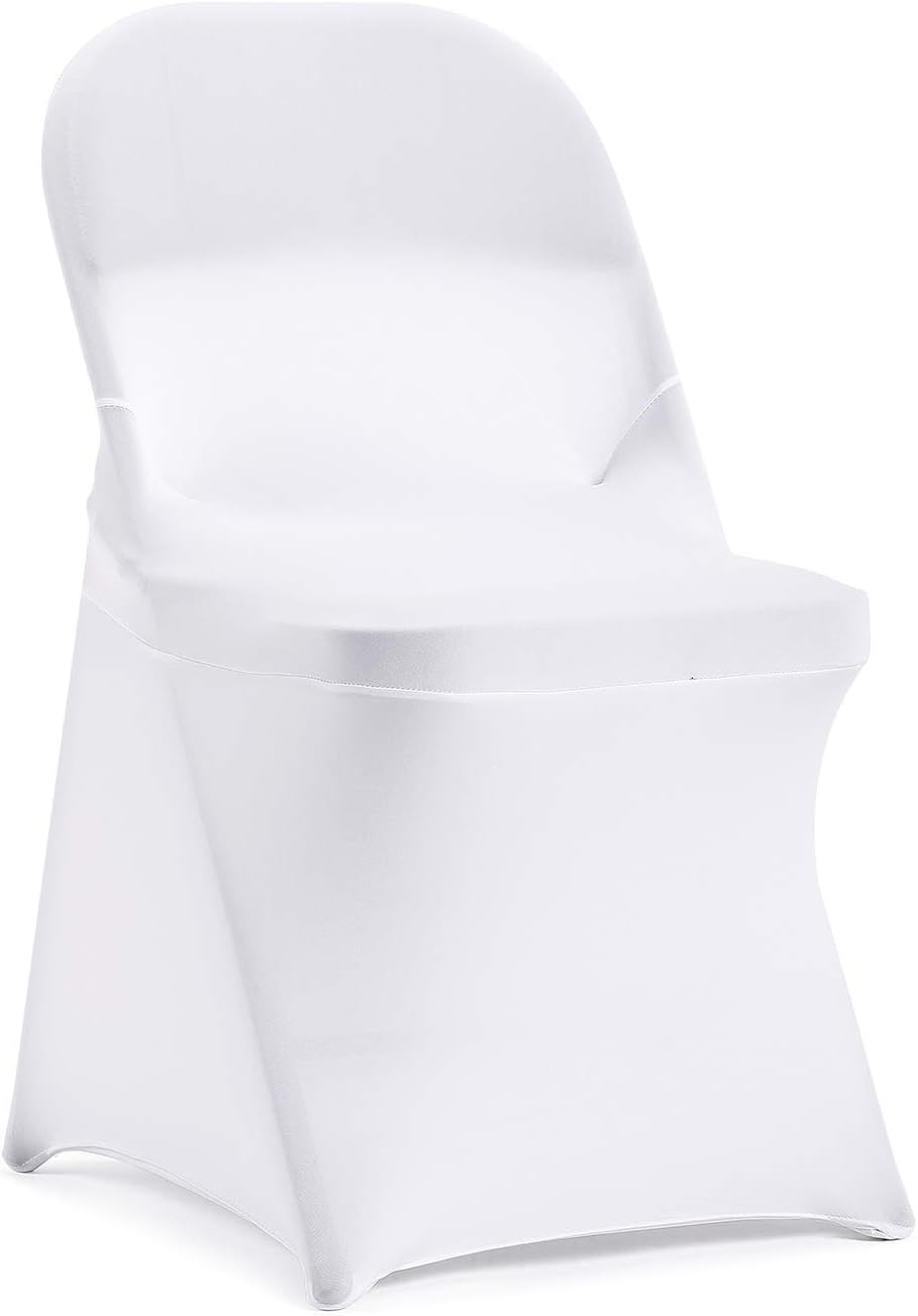 Peomeise Stretch Spandex Folding Chair Cover for Wedding Party Dining Banquet Event (White,12pcs)