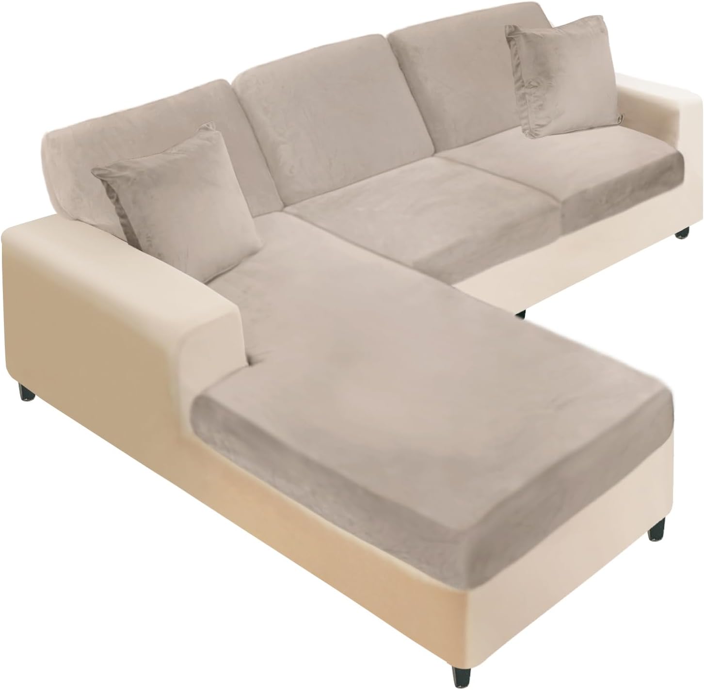 NAISI Sectional Couch Cover 4 Pieces Velvet Separate Couch Cushion Covers L Shape Soft Stretch Sofa Slipcovers with 2pcs Pillowcases for Left/Right Chaise Sectional Couch(3 Seater+1 Chaise,Dark Grey)