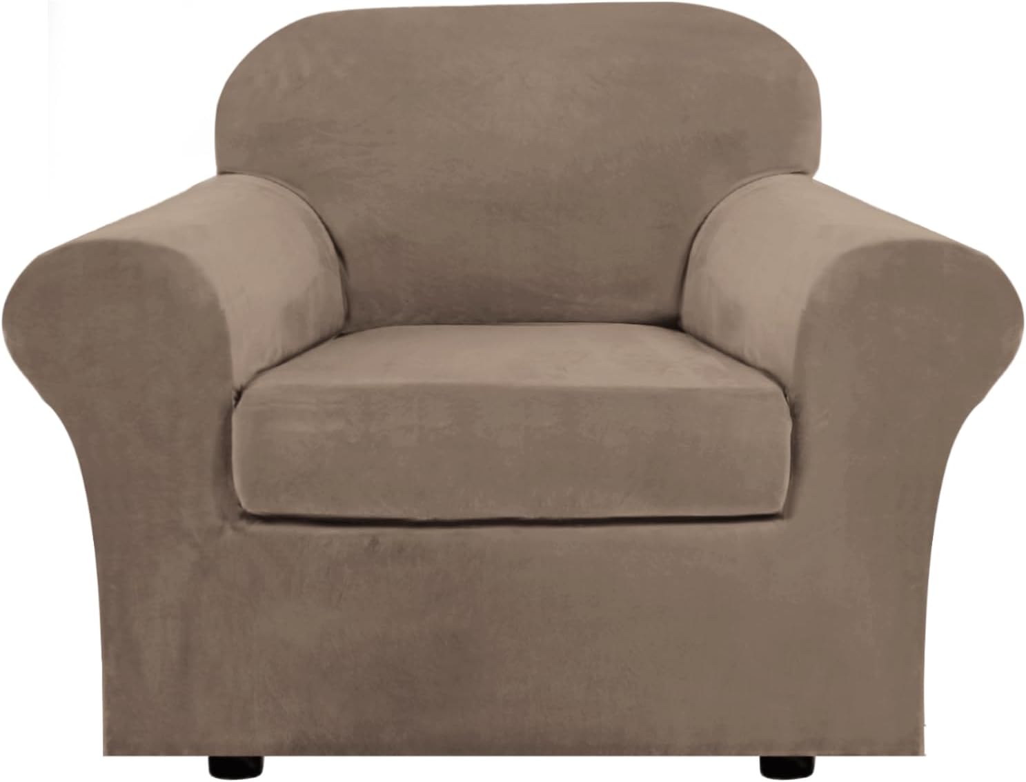 H.VERSAILTEX Rich Velvet Stretch 2 Piece Cover Chair Slipcover Sofa Cover Furniture Protector Couch Soft with Elastic Bottom Chair Couch Cover with Arms Width Up to 49 Inch(Chair, Ivory)