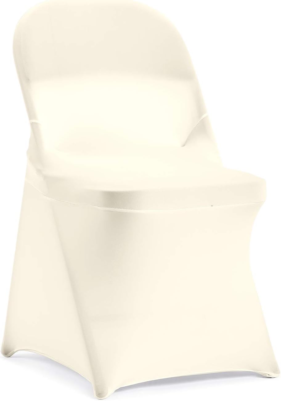 Peomeise Stretch Spandex Folding Chair Cover for Wedding Party Dining Banquet Event (White,12pcs)