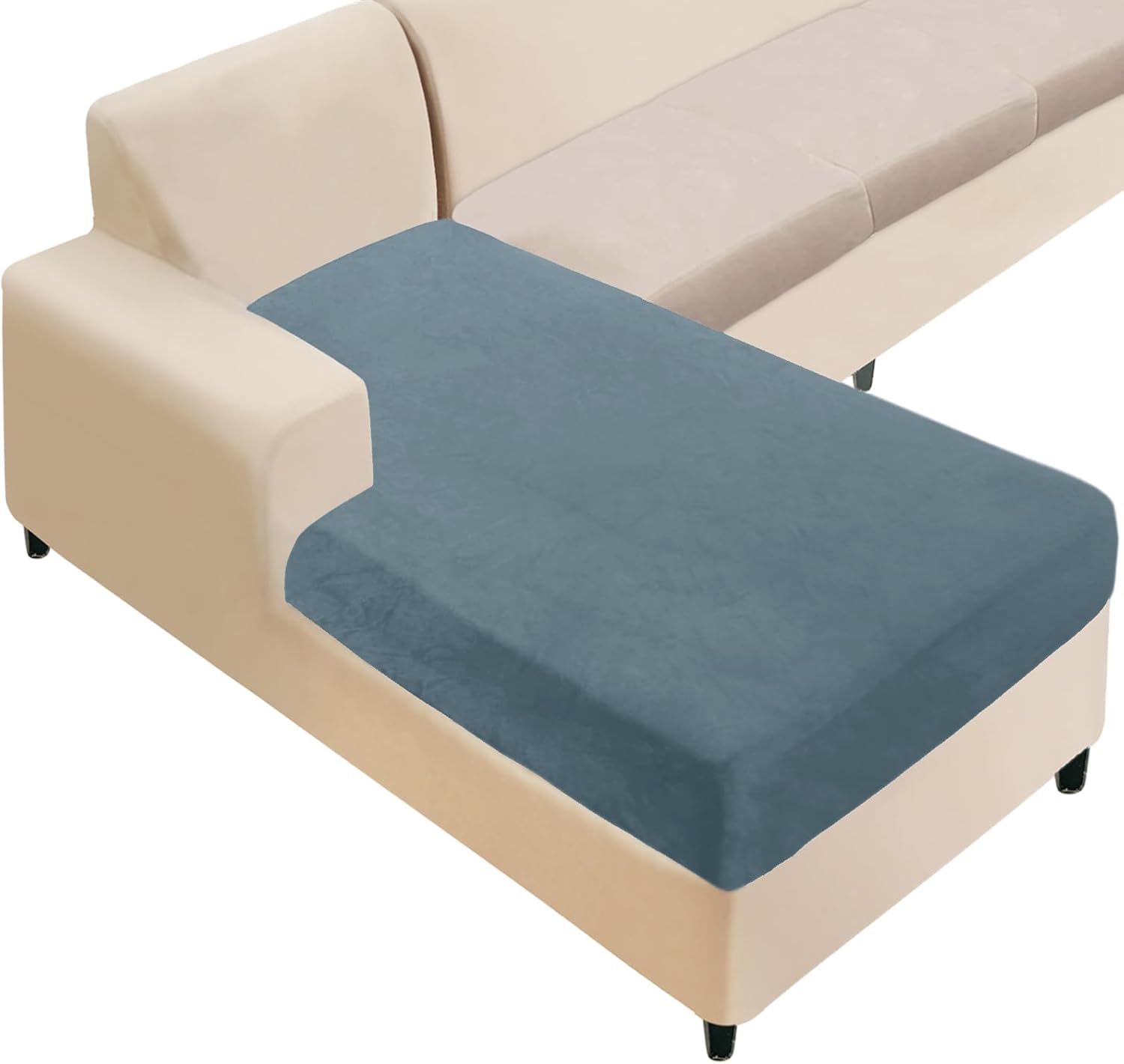 NAISI Sectional Couch Cover 4 Pieces Velvet Separate Couch Cushion Covers L Shape Soft Stretch Sofa Slipcovers with 2pcs Pillowcases for Left/Right Chaise Sectional Couch(3 Seater+1 Chaise,Dark Grey)