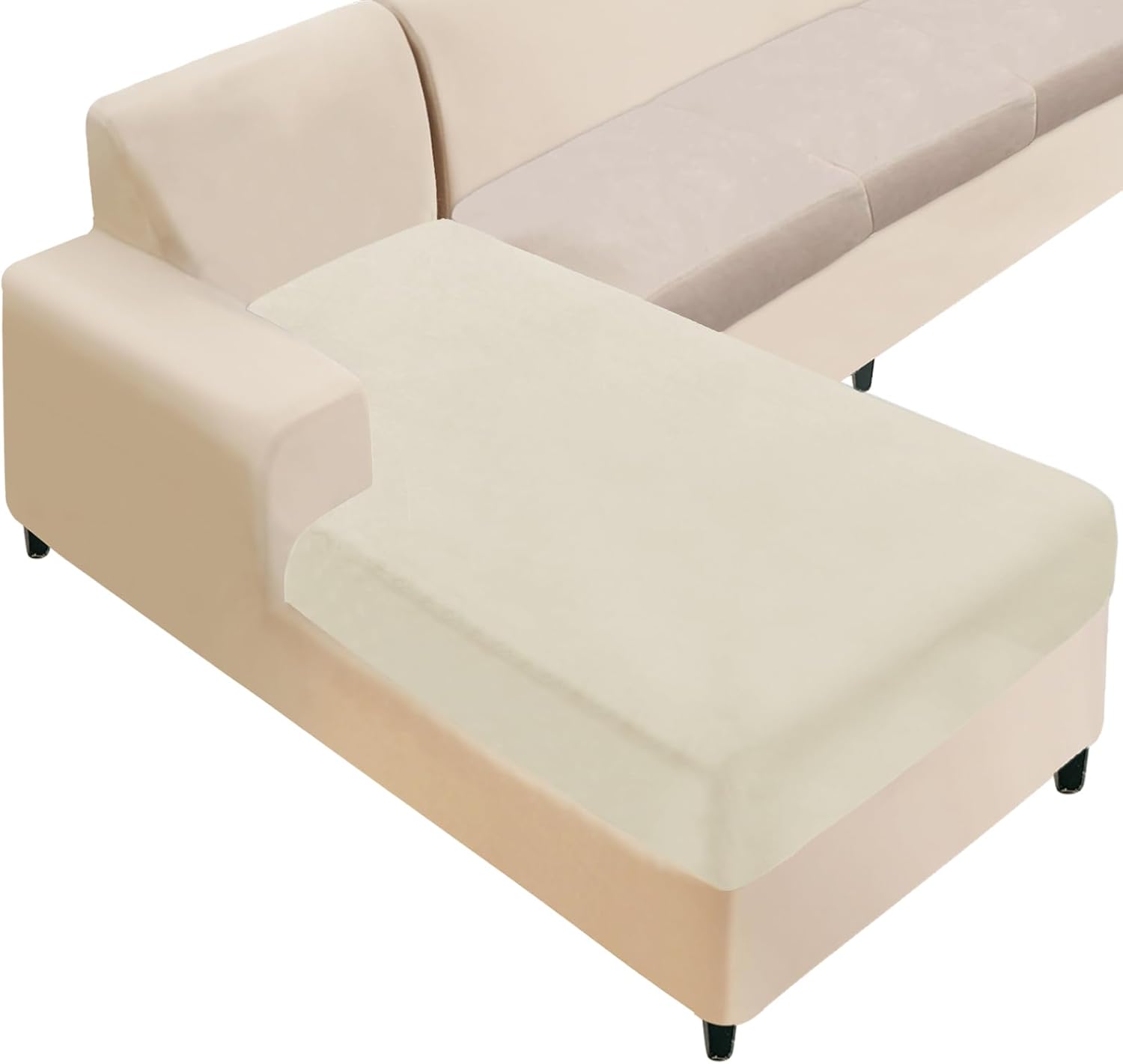 NAISI Sectional Couch Cover 4 Pieces Velvet Separate Couch Cushion Covers L Shape Soft Stretch Sofa Slipcovers with 2pcs Pillowcases for Left/Right Chaise Sectional Couch(3 Seater+1 Chaise,Dark Grey)