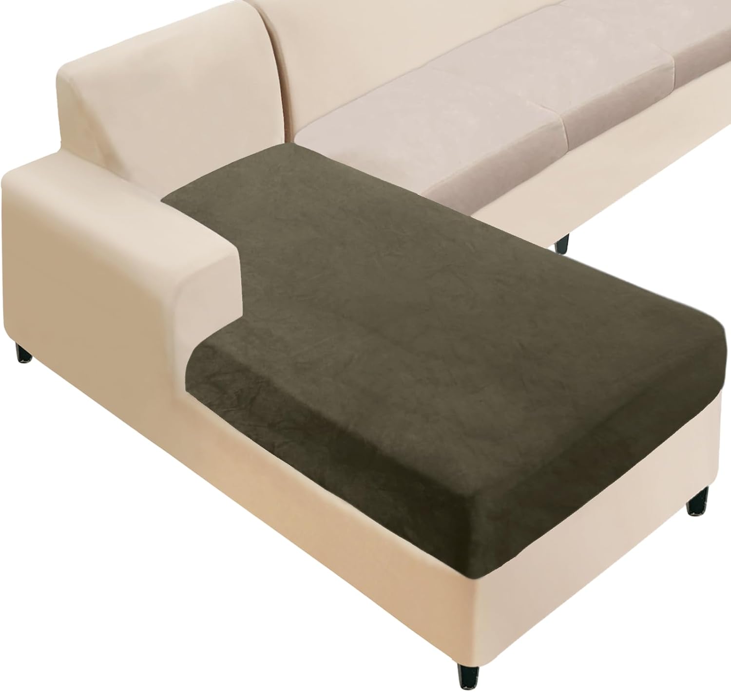 NAISI Sectional Couch Cover 4 Pieces Velvet Separate Couch Cushion Covers L Shape Soft Stretch Sofa Slipcovers with 2pcs Pillowcases for Left/Right Chaise Sectional Couch(3 Seater+1 Chaise,Dark Grey)