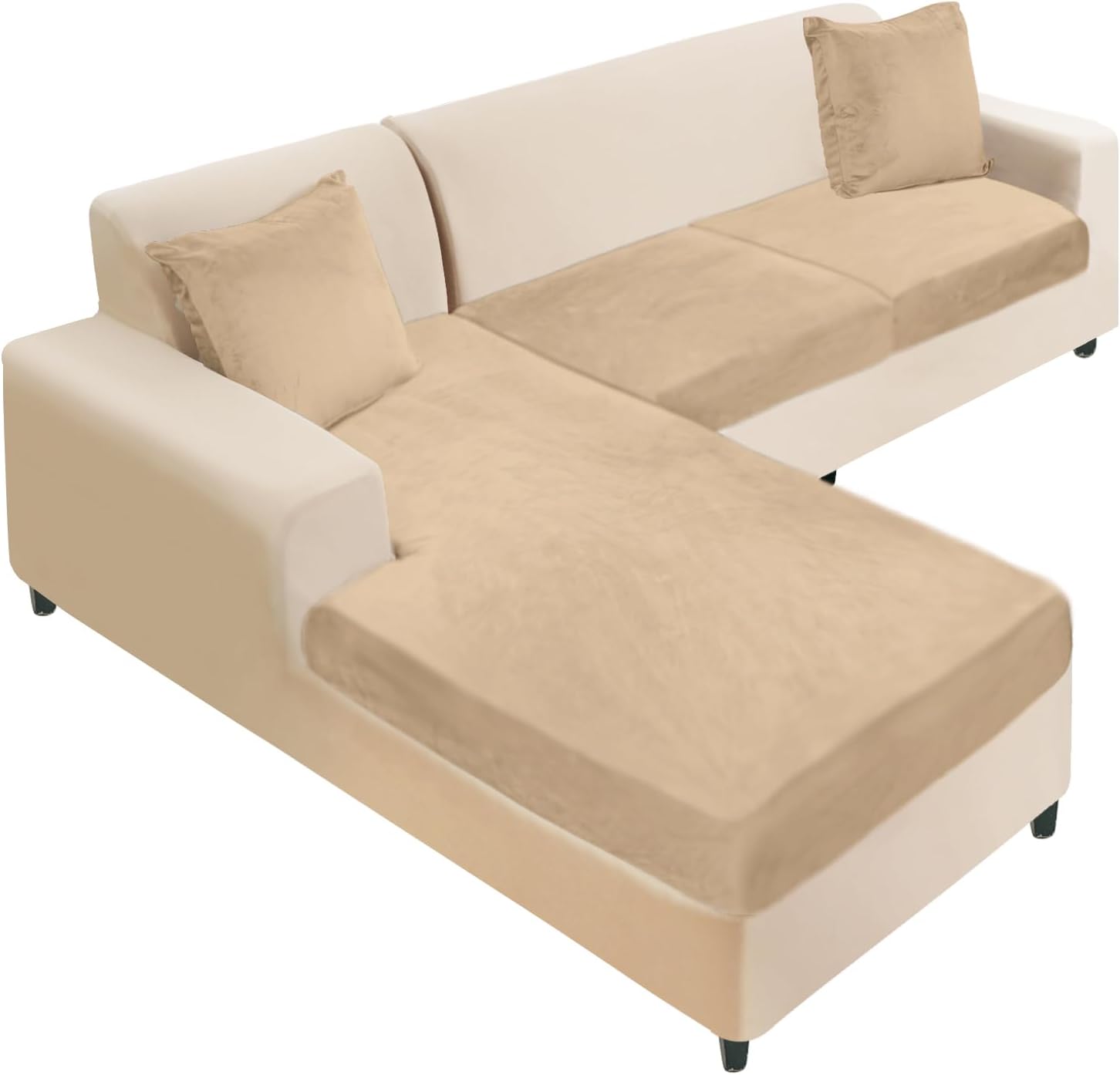 NAISI Sectional Couch Cover 4 Pieces Velvet Separate Couch Cushion Covers L Shape Soft Stretch Sofa Slipcovers with 2pcs Pillowcases for Left/Right Chaise Sectional Couch(3 Seater+1 Chaise,Dark Grey)