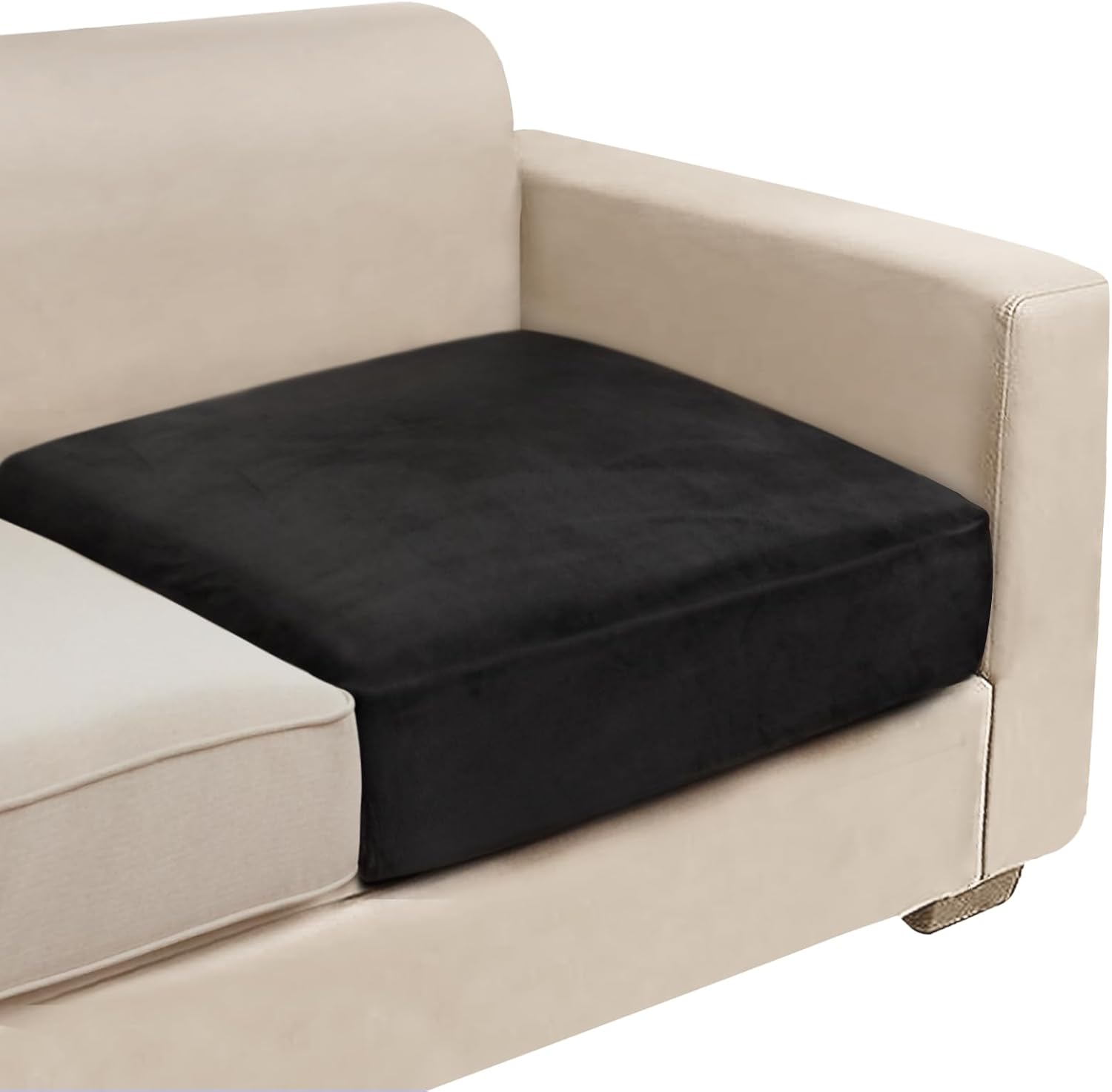 NAISI Sectional Couch Cover 4 Pieces Velvet Separate Couch Cushion Covers L Shape Soft Stretch Sofa Slipcovers with 2pcs Pillowcases for Left/Right Chaise Sectional Couch(3 Seater+1 Chaise,Dark Grey)