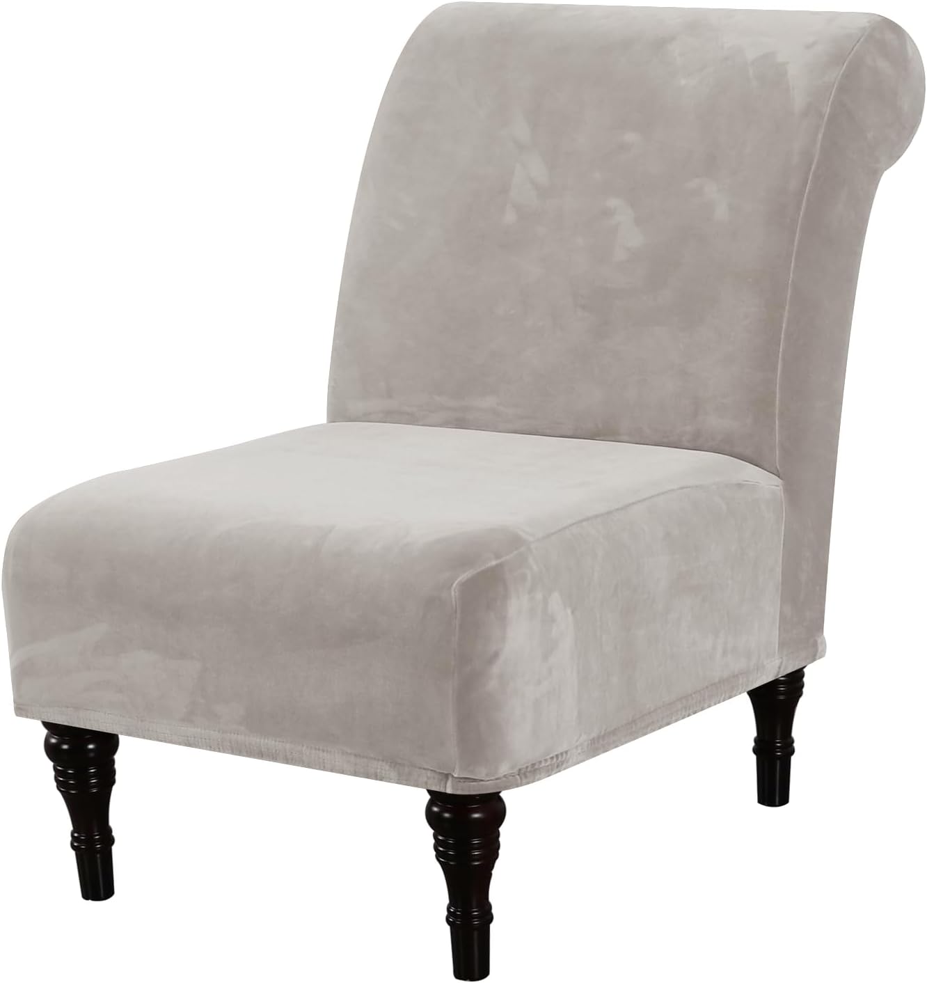 H.VERSAILTEX Armless Accent Chair Covers Thick Velvet Armless Chair Slipcovers High Stretch Chair Covers for Living Room Hotel Machine Washable Furniture Protector with Elastic Bottom, Ivory