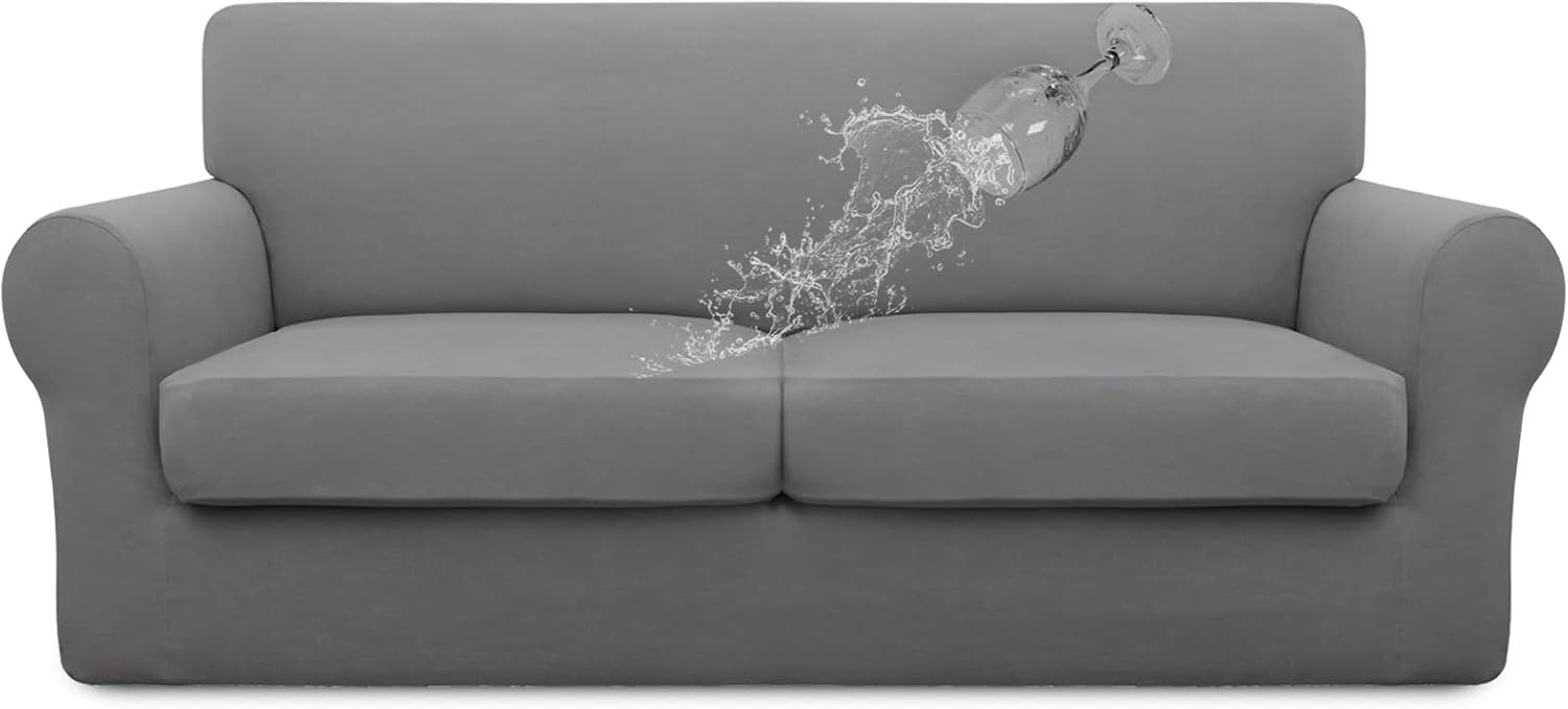 Easy-Going 100% Dual Waterproof 2 Pieces Chair Cover Stretch Soft Couch Cover for Dogs, Sofa Slipcover for 1 Separate Cushion Couch Leakproof Furniture Protector for Kids, Pets Grayish Green