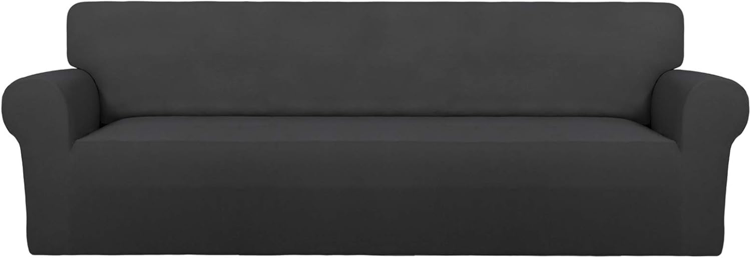 PureFit Super Stretch Chair Sofa Slipcover – Spandex Non Slip Soft Couch Sofa Cover, Washable Furniture Protector with Non Skid Foam and Elastic Bottom for Kids, Pets （Chair, Dark Gray）