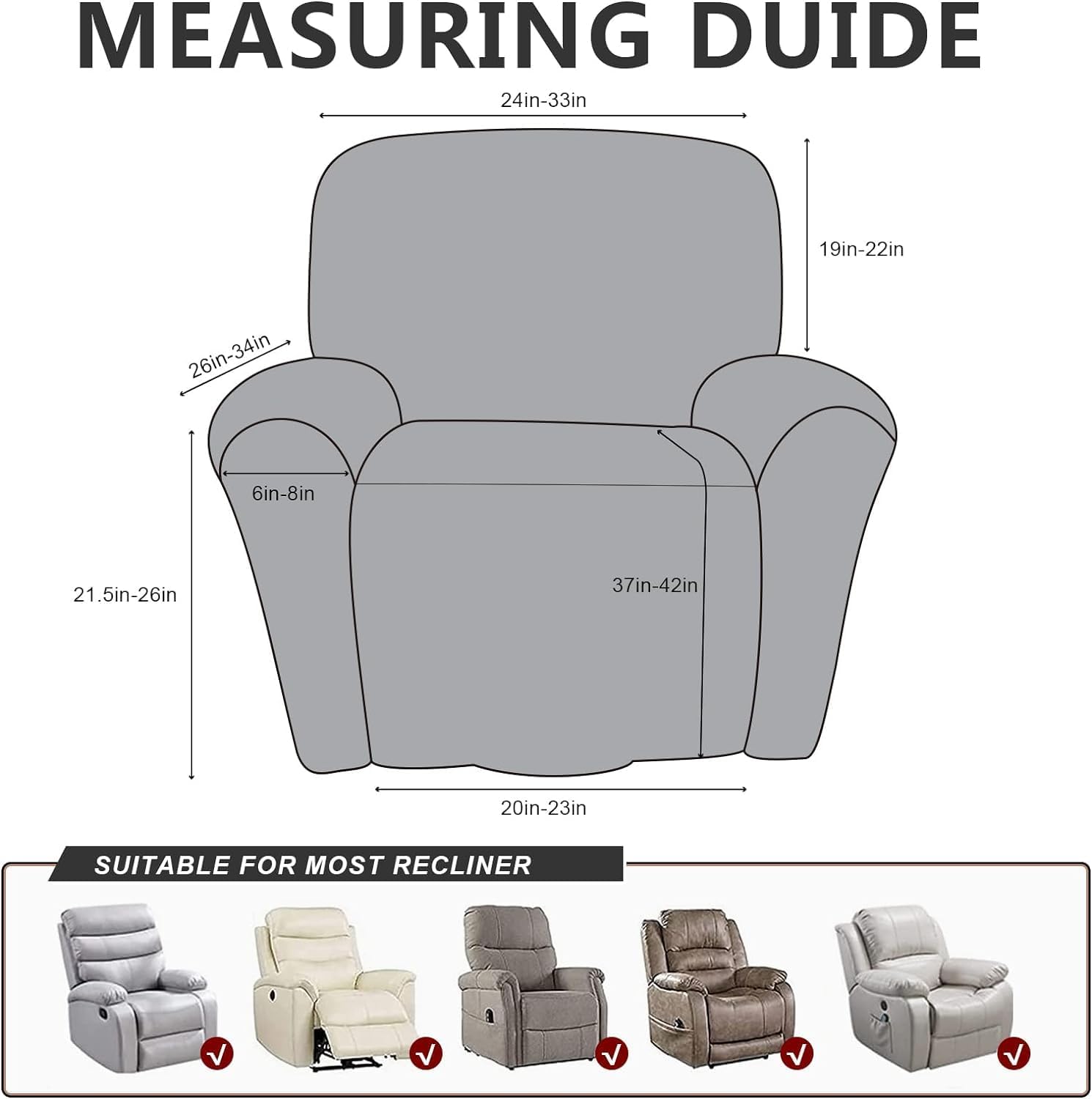 Leather Like Recliner Chair Covers Heavy Duty, 4 Pieces Lazy Boy Recliner Cover for Recliner Chair, Leather Cover for Recliner slipcovers Washable for Pets (Dark Brown)