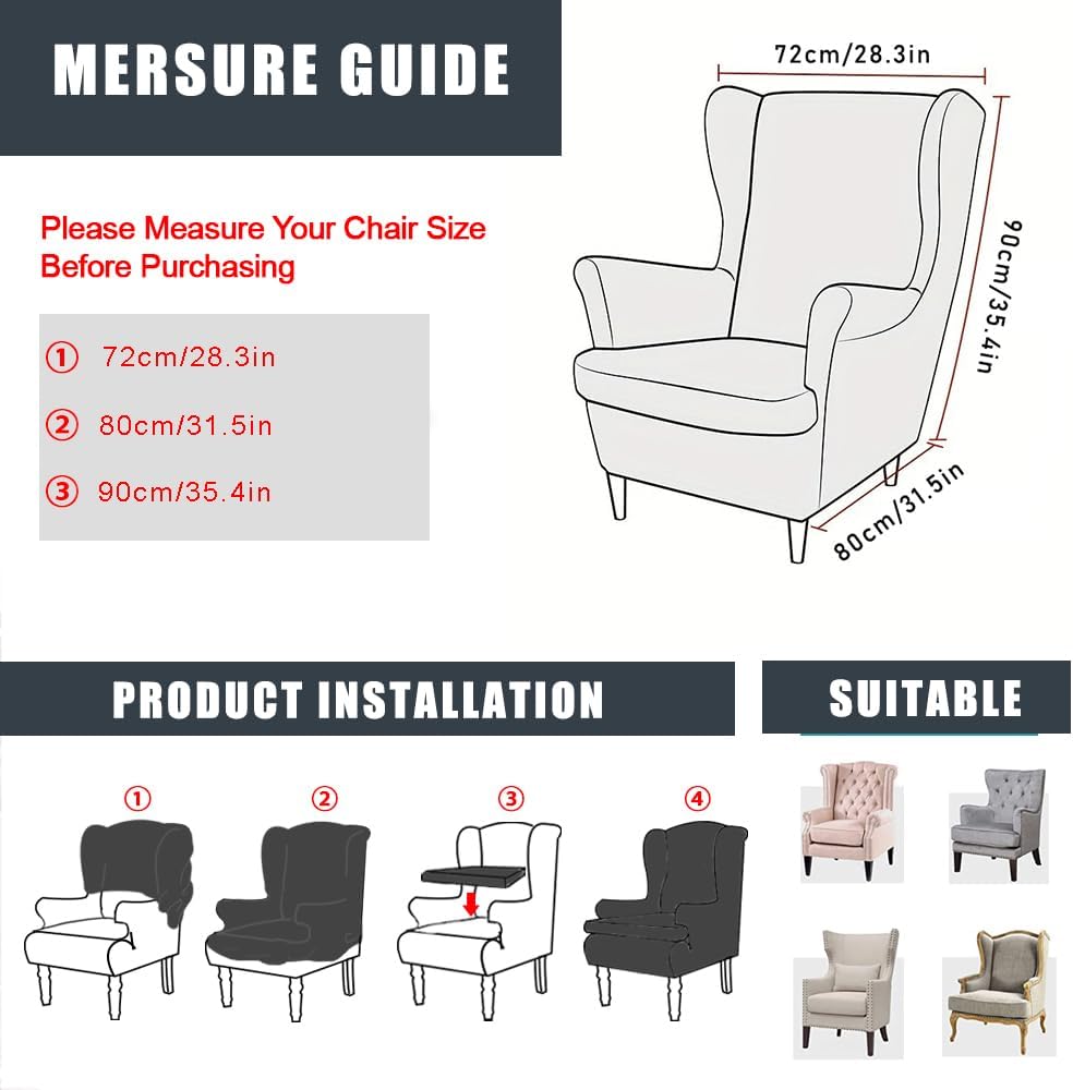 Wing Chair Slipcovers 2 Pieces Stretch Spandex Wingback Chair Covers Sofa Slipcover Printing Wingback Armchair Slipcovers Furniture Protector Couch Soft with Elastic Bottom for Wingback Chairs,12