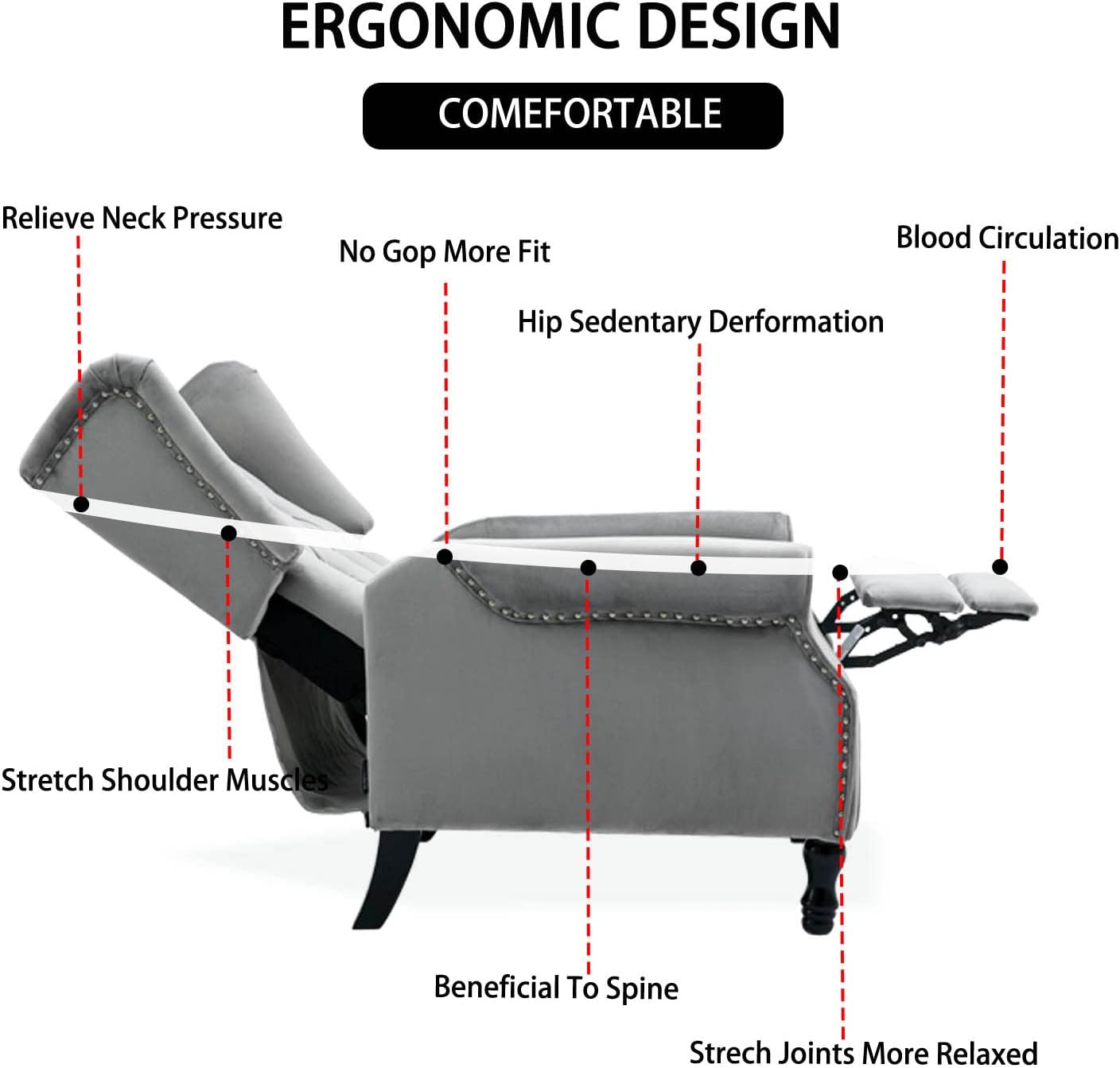 Velvet Accent Chair, Push Back Recliner Chair