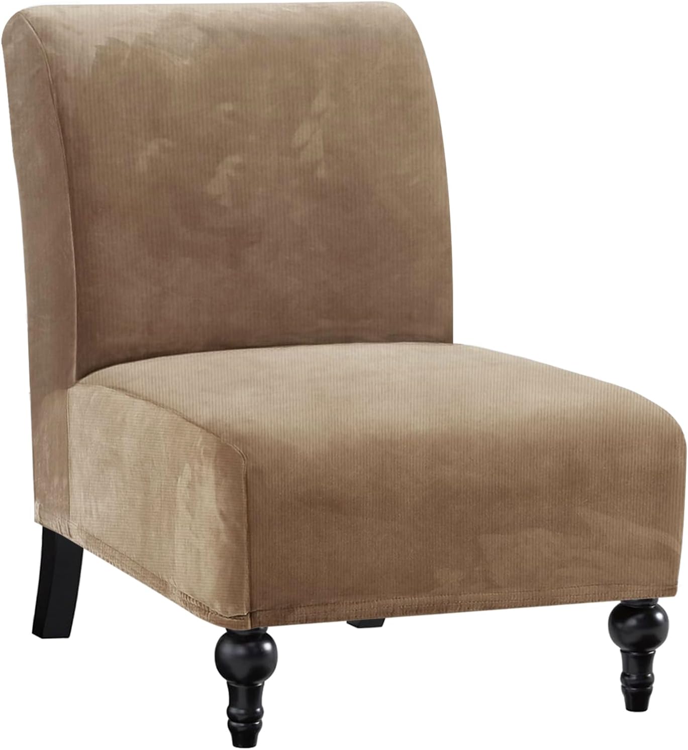 H.VERSAILTEX Armless Accent Chair Covers Thick Velvet Armless Chair Slipcovers High Stretch Chair Covers for Living Room Hotel Machine Washable Furniture Protector with Elastic Bottom, Ivory