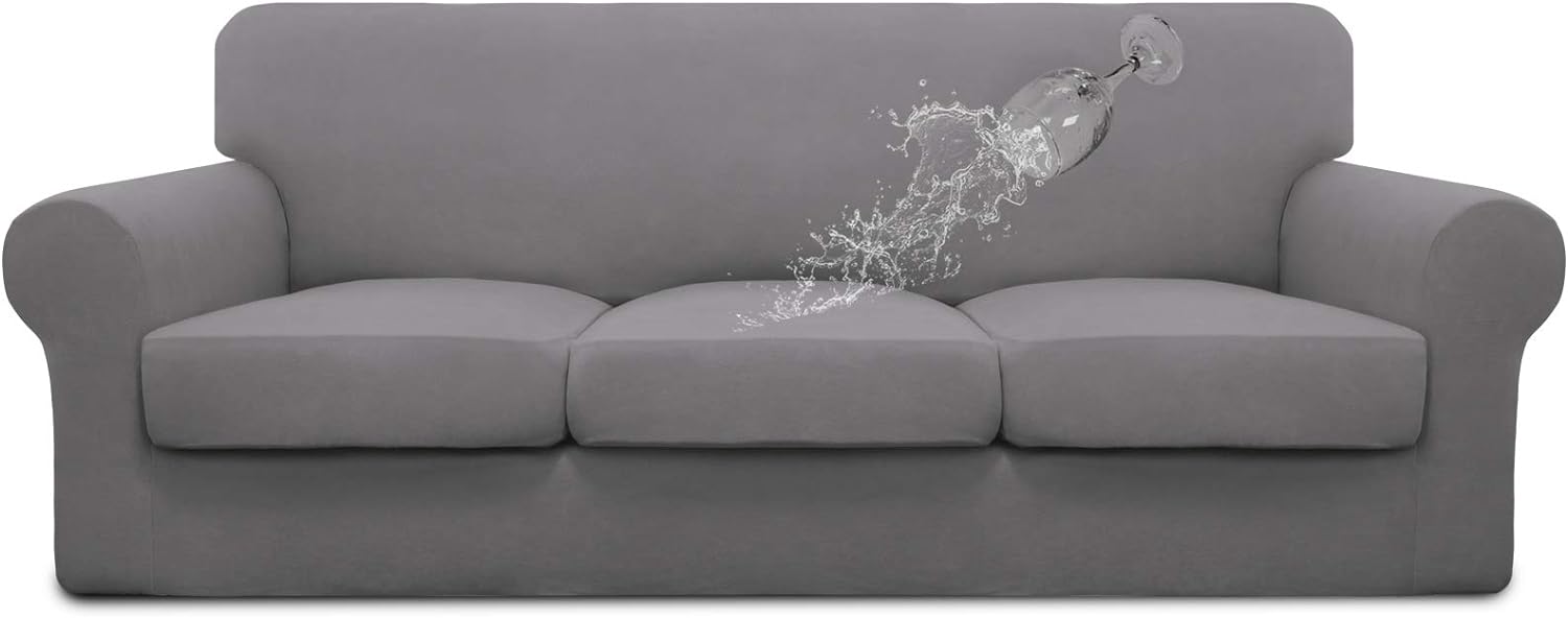 Easy-Going 100% Dual Waterproof 2 Pieces Chair Cover Stretch Soft Couch Cover for Dogs, Sofa Slipcover for 1 Separate Cushion Couch Leakproof Furniture Protector for Kids, Pets Grayish Green