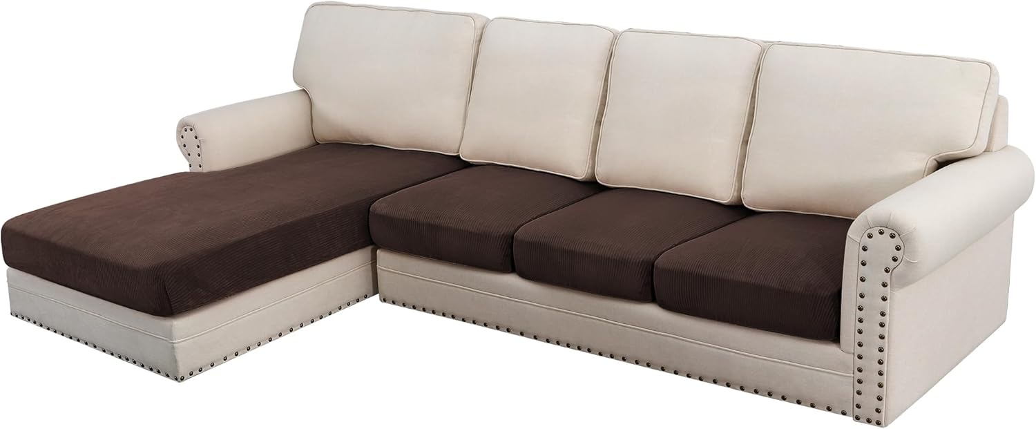 H.VERSAILTEX Velvet Stretch Couch Cushion Cover Plush Cushion Slipcover for Chair Loveseat Sofa Cushion Furniture Protector Seat Cushion Sofa Cover (3 Piece Sofa Cushion Covers, Ivory)