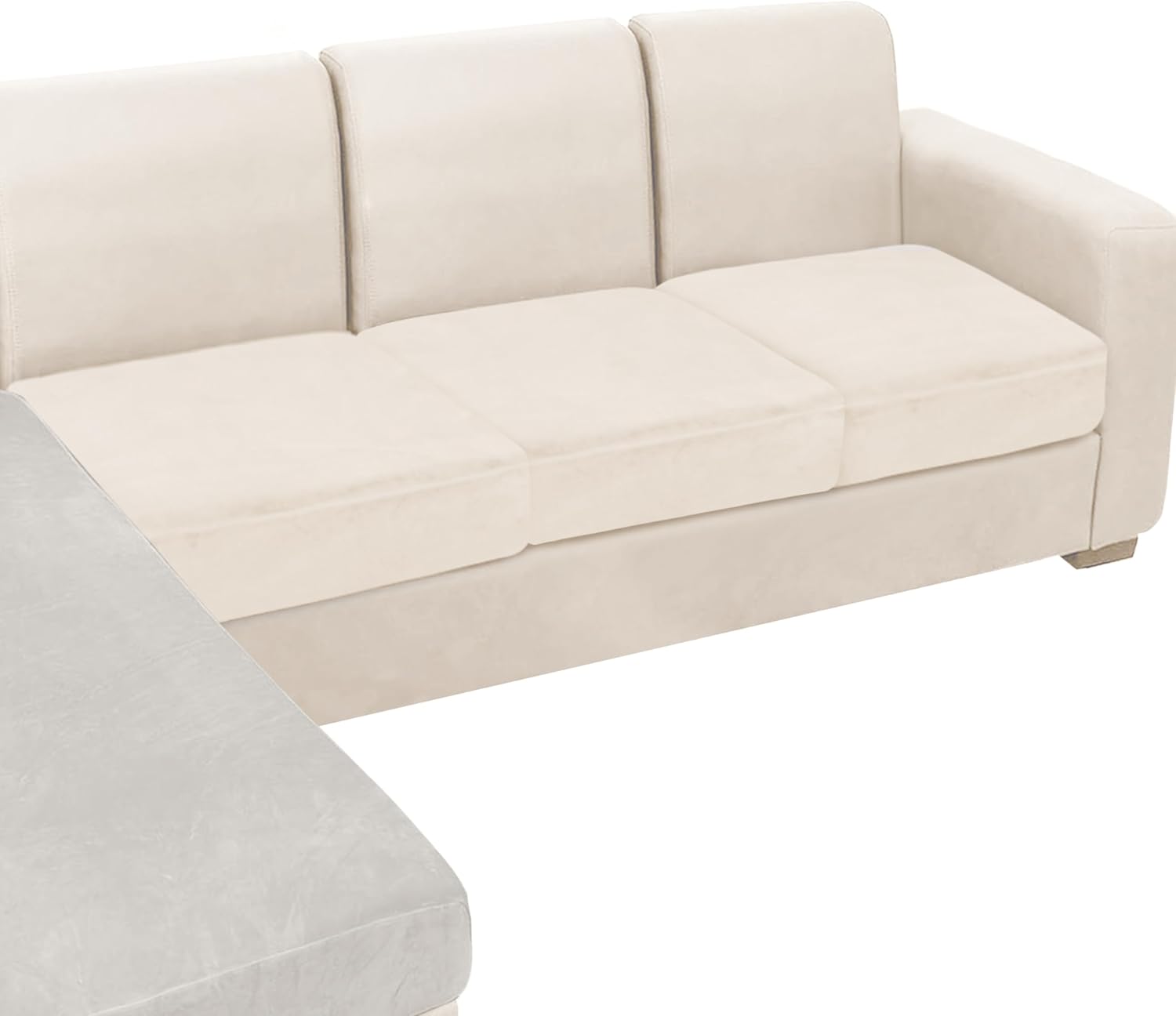 NAISI Sectional Couch Cover 4 Pieces Velvet Separate Couch Cushion Covers L Shape Soft Stretch Sofa Slipcovers with 2pcs Pillowcases for Left/Right Chaise Sectional Couch(3 Seater+1 Chaise,Dark Grey)