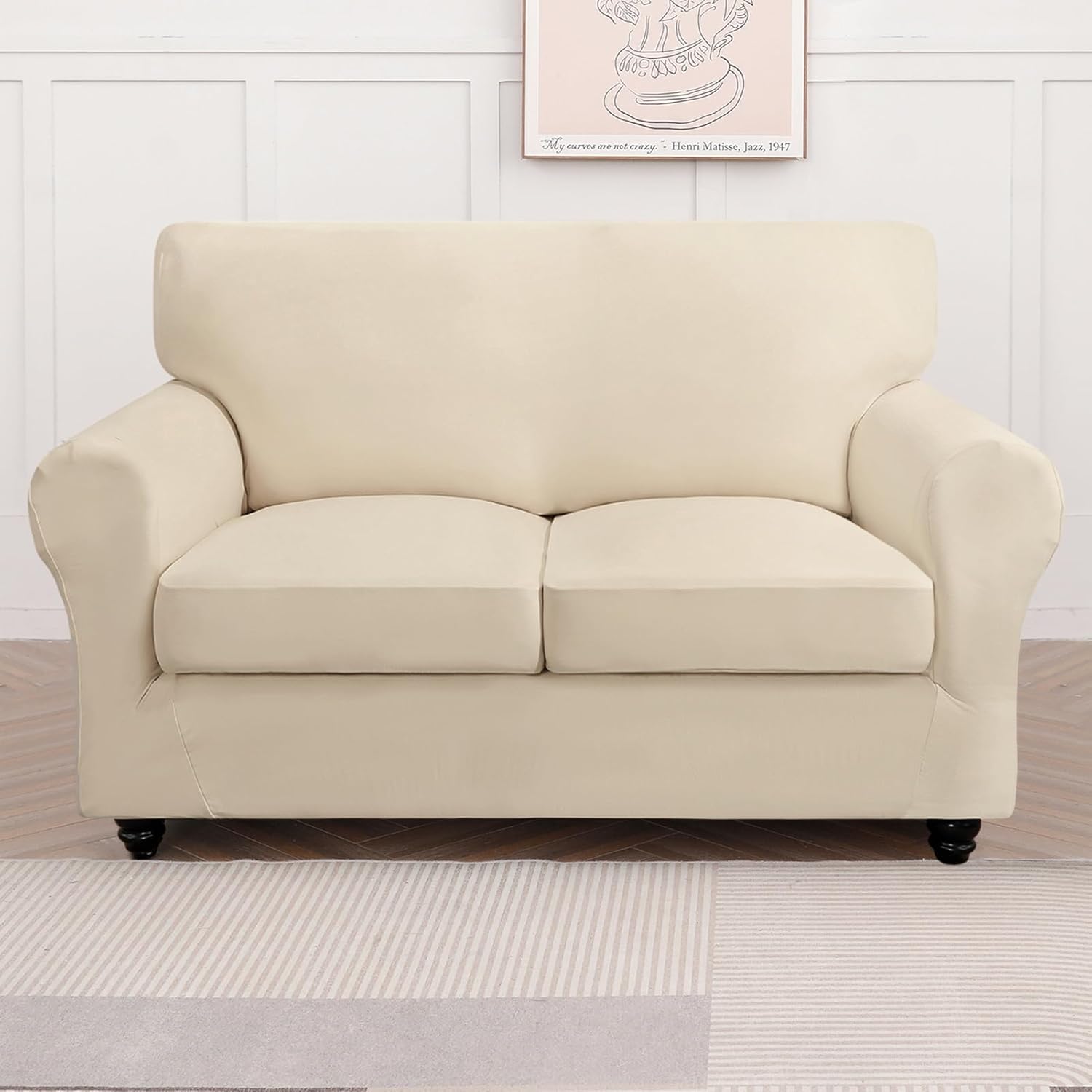 SearchI Stretch Sofa Cover Printed Couch Covers, Floral Pattern 2 Piece Armchair Slipcover with Separate Chair Cushion Cover, Washable Furniture Protector for Living Room(Armchair, Ball Flower)