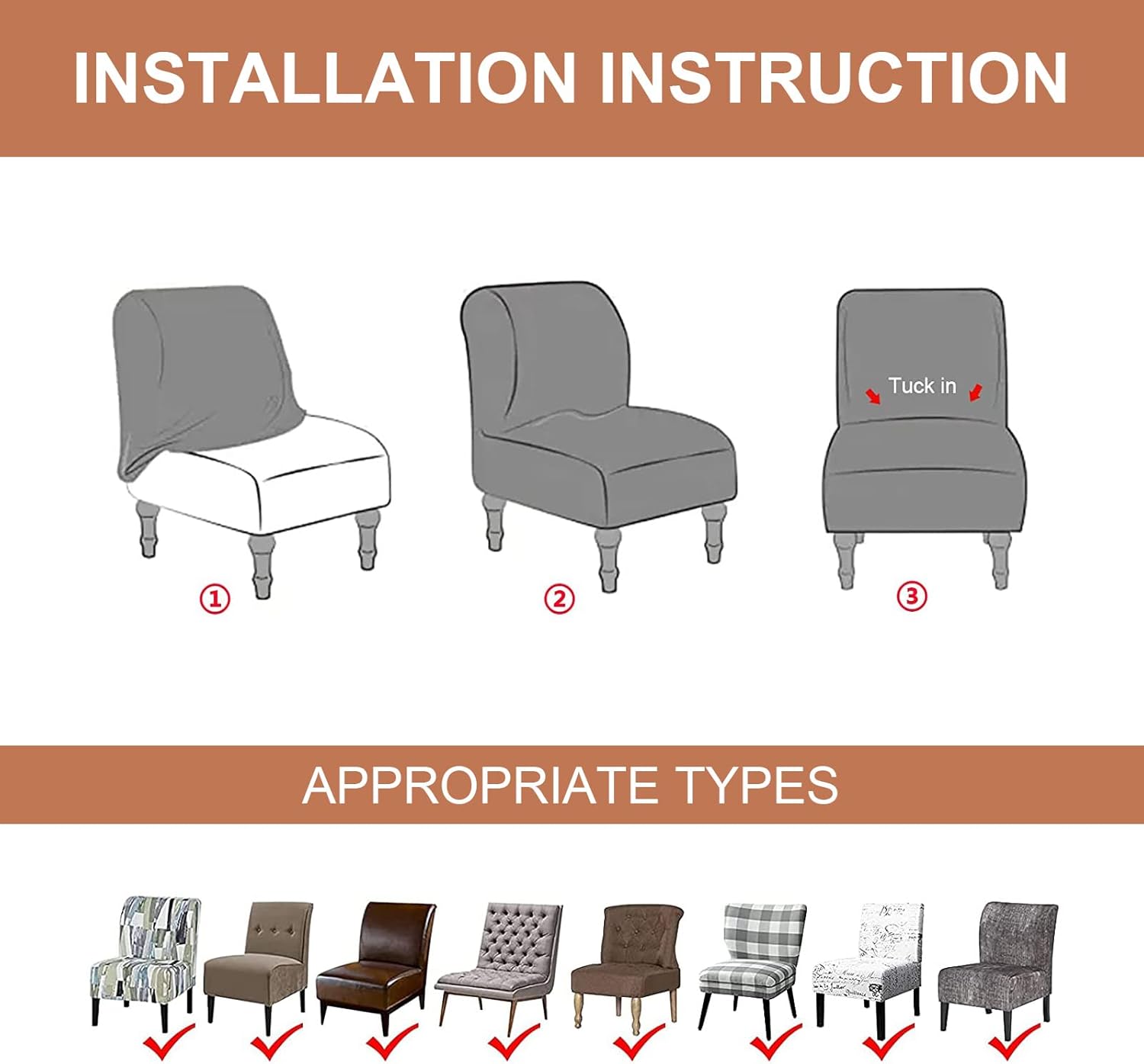 Eco-Ancheng Armless Chair Slipcover Removable Armless Accent Chairs Covers Washable Armless Slipper Chair Slipcover Printed Armless Chair Furniture Protector Covers for Living Dining Room Hotel