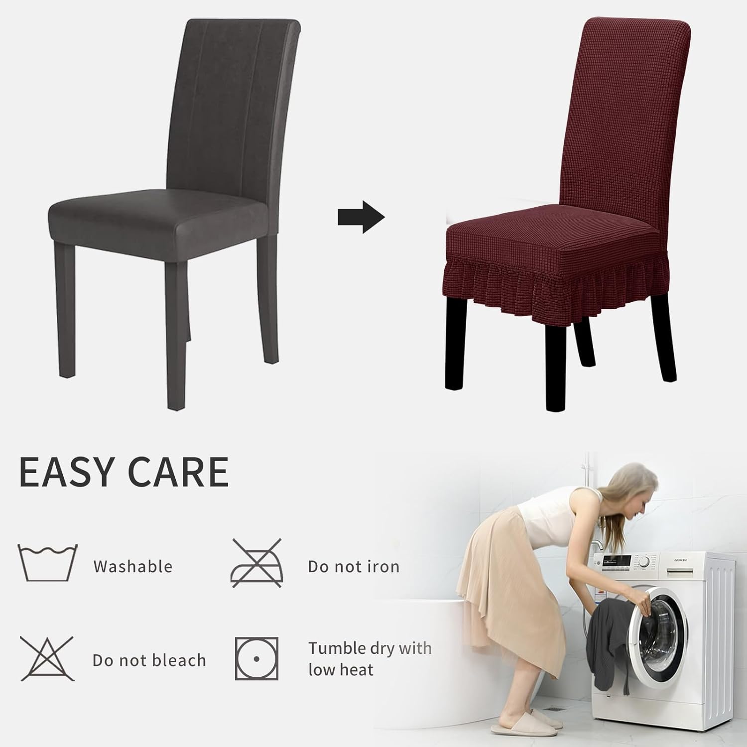 Easy-Going Dining Chair Covers Stretch Parsons Chair Slipcover with Skirt Chair Covers for Dining Room Restaurant Banquet (2 PCS, Light Gray)