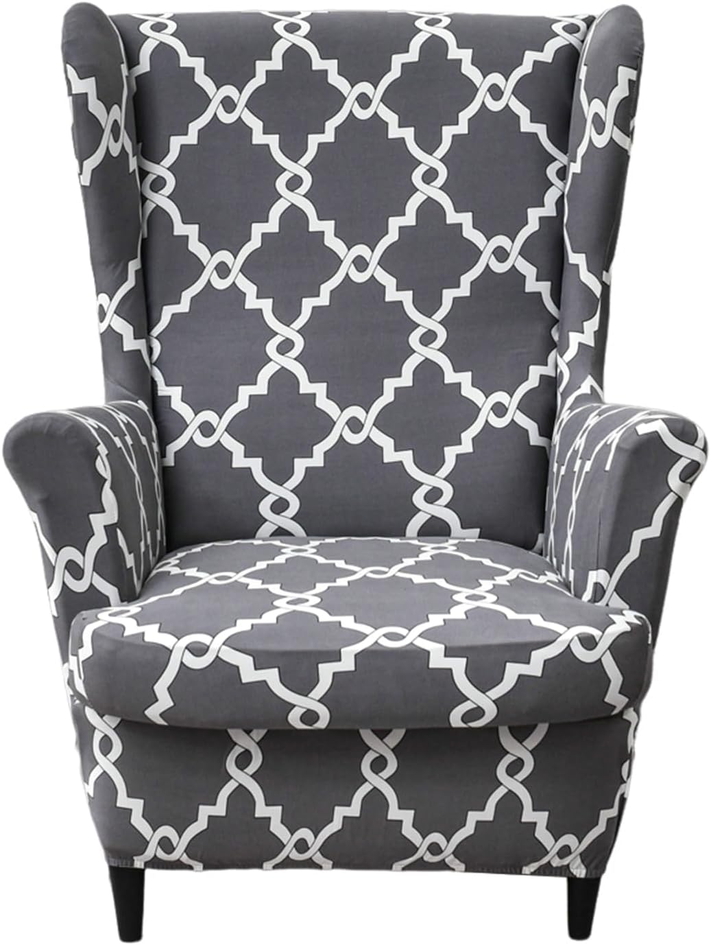 Wing Chair Slipcovers 2 Pieces Stretch Spandex Wingback Chair Covers Sofa Slipcover Printing Wingback Armchair Slipcovers Furniture Protector Couch Soft with Elastic Bottom for Wingback Chairs,12