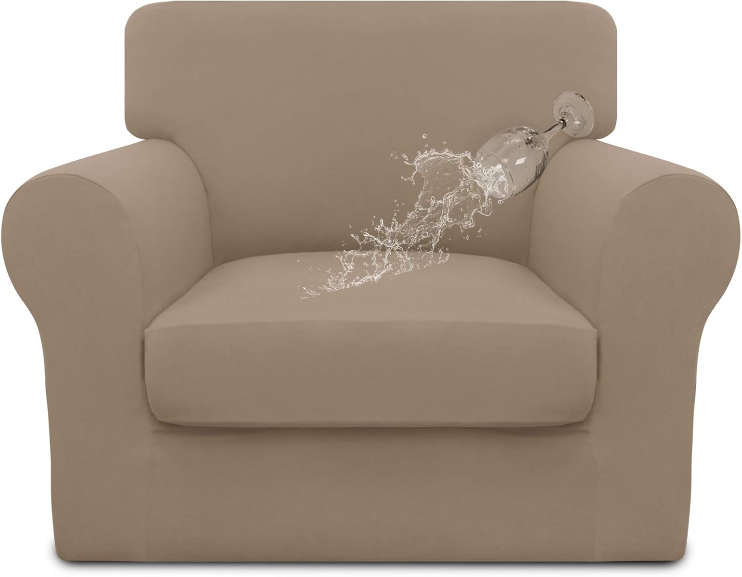 Easy-Going 100% Dual Waterproof 2 Pieces Chair Cover Stretch Soft Couch Cover for Dogs, Sofa Slipcover for 1 Separate Cushion Couch Leakproof Furniture Protector for Kids, Pets Grayish Green