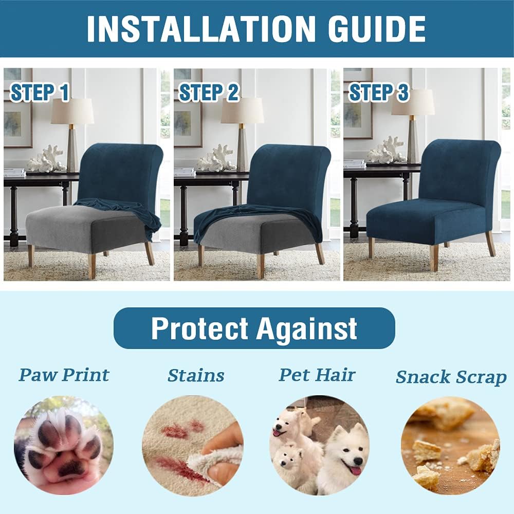 H.VERSAILTEX Armless Accent Chair Covers Thick Velvet Armless Chair Slipcovers High Stretch Chair Covers for Living Room Hotel Machine Washable Furniture Protector with Elastic Bottom, Ivory