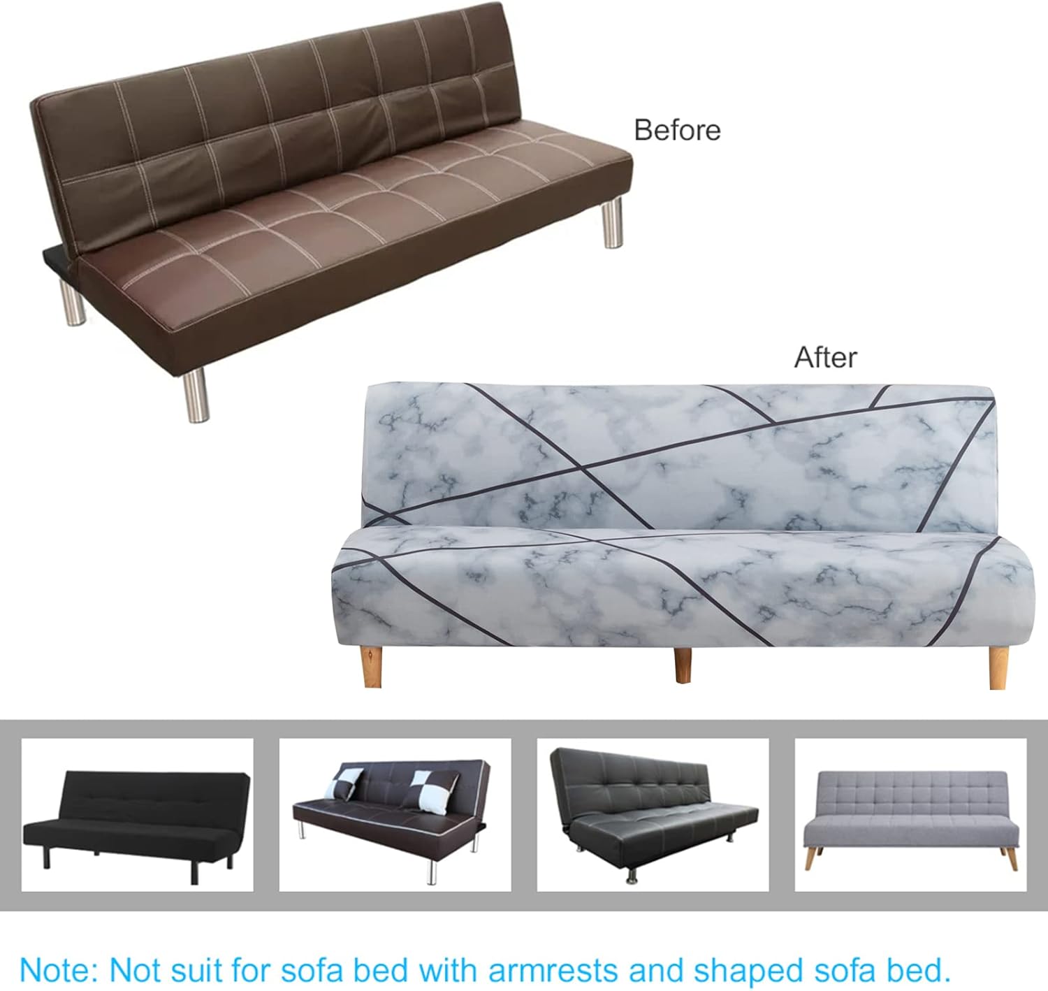 Linen Blue Armless Sofa Bed Cover