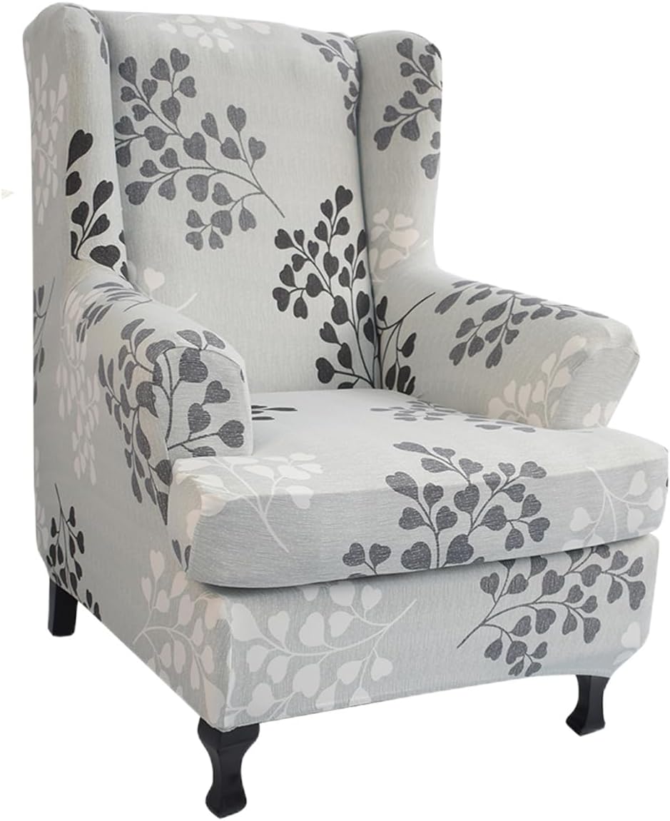 Wing Chair Slipcovers 2 Pieces Stretch Spandex Wingback Chair Covers Sofa Slipcover Printing Wingback Armchair Slipcovers Furniture Protector Couch Soft with Elastic Bottom for Wingback Chairs,12