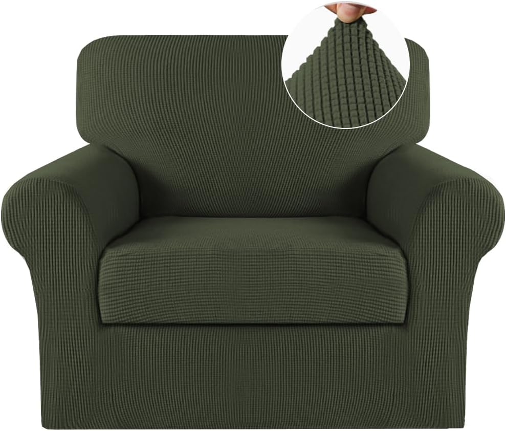 Turquoize 2 Piece Chair Covers for Living Room Armchair Cover Armchair Slipcovers with Arms Feature Thick Jacquard Fabric (Chair,Biscotti Beige)