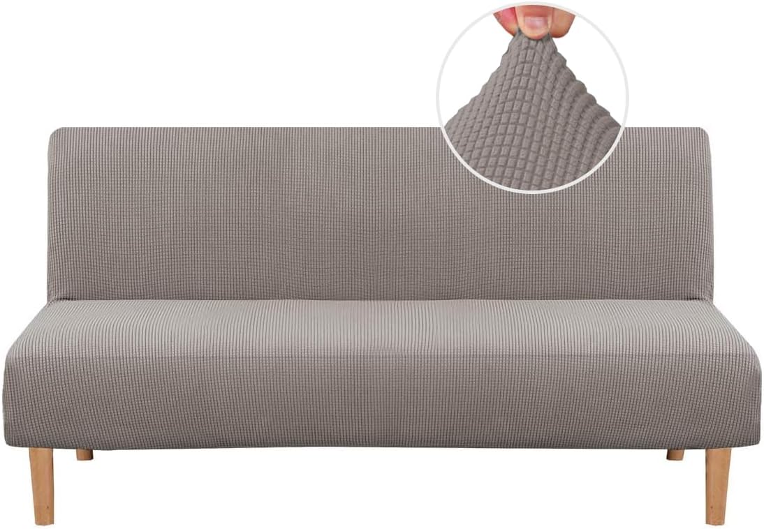 H.VERSAILTEX Armless Futon Cover Stretch Sofa Bed Slipcover Protector Elastic Feature Rich Textured High Spandex Small Checks Jacquard Fabric Futon Cover, Machine Washable, Gray