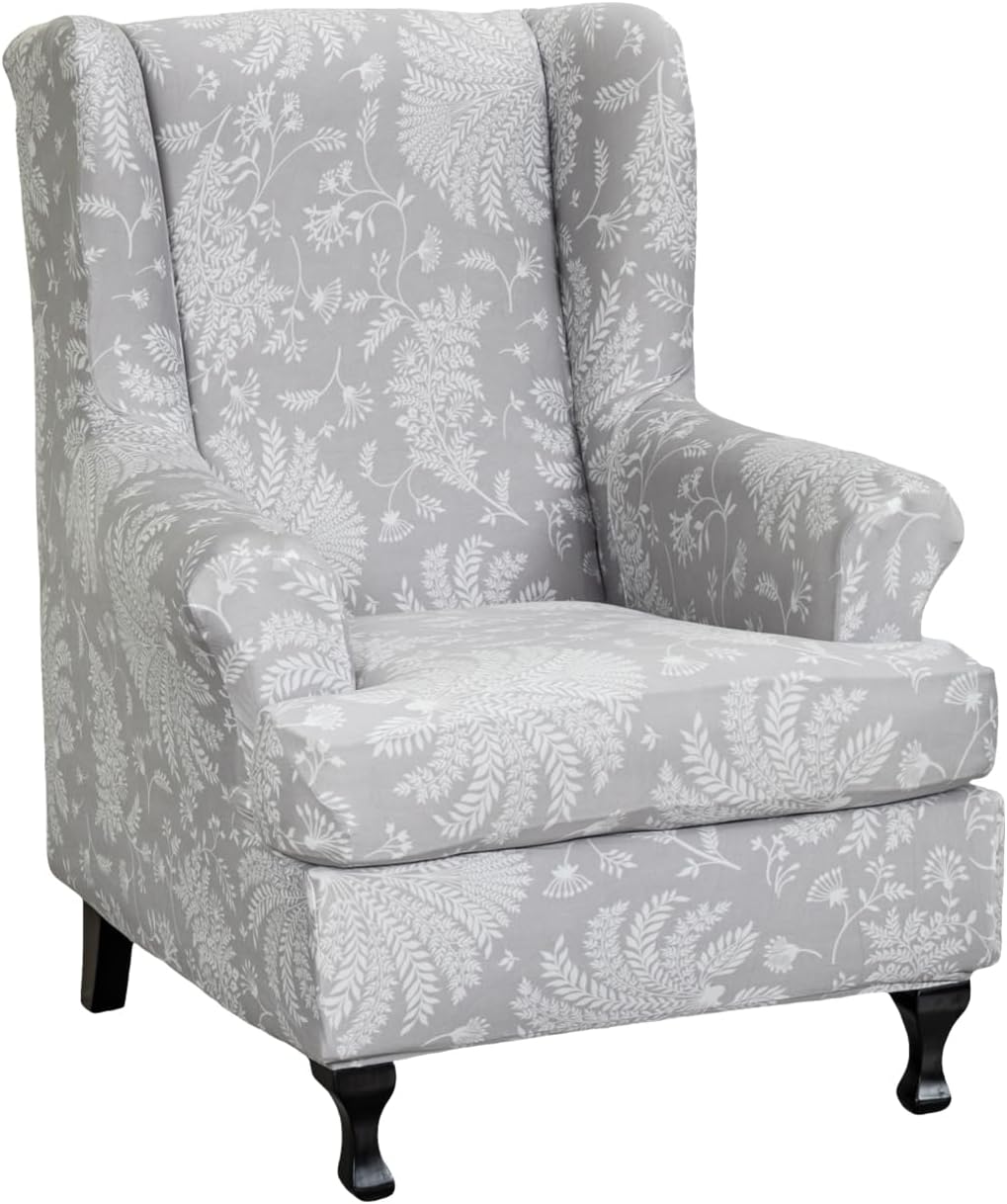Wing Chair Slipcovers 2 Pieces Stretch Spandex Wingback Chair Covers Sofa Slipcover Printing Wingback Armchair Slipcovers Furniture Protector Couch Soft with Elastic Bottom for Wingback Chairs,12