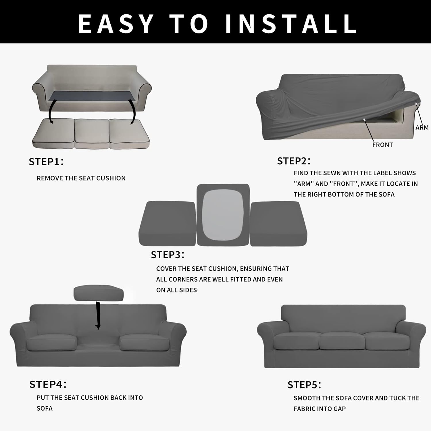 Easy-Going 100% Dual Waterproof 2 Pieces Chair Cover Stretch Soft Couch Cover for Dogs, Sofa Slipcover for 1 Separate Cushion Couch Leakproof Furniture Protector for Kids, Pets Grayish Green