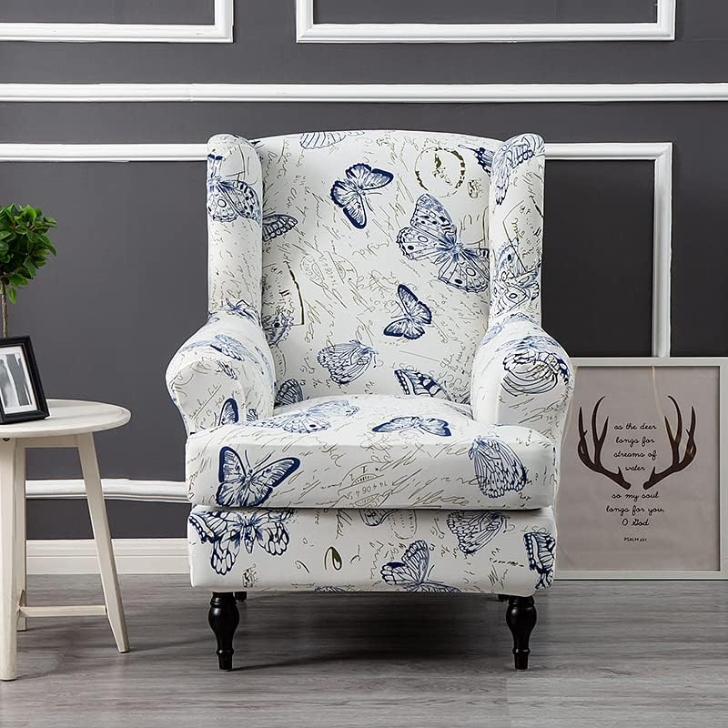 Wing Chair Slipcovers 2 Pieces Stretch Spandex Wingback Chair Covers Sofa Slipcover Printing Wingback Armchair Slipcovers Furniture Protector Couch Soft with Elastic Bottom for Wingback Chairs,12