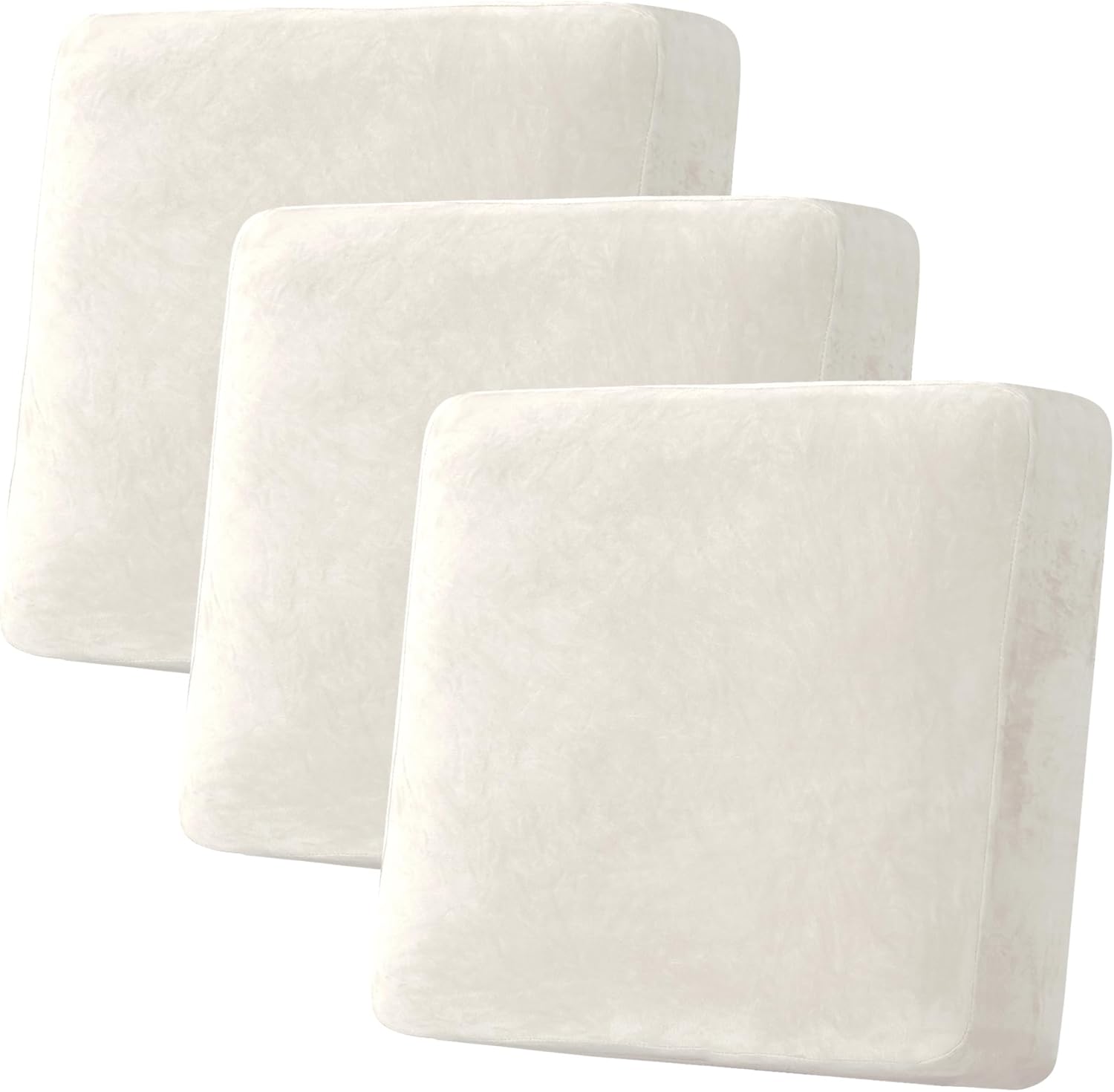 H.VERSAILTEX Velvet Stretch Couch Cushion Cover Plush Cushion Slipcover for Chair Loveseat Sofa Cushion Furniture Protector Seat Cushion Sofa Cover (3 Piece Sofa Cushion Covers, Ivory)